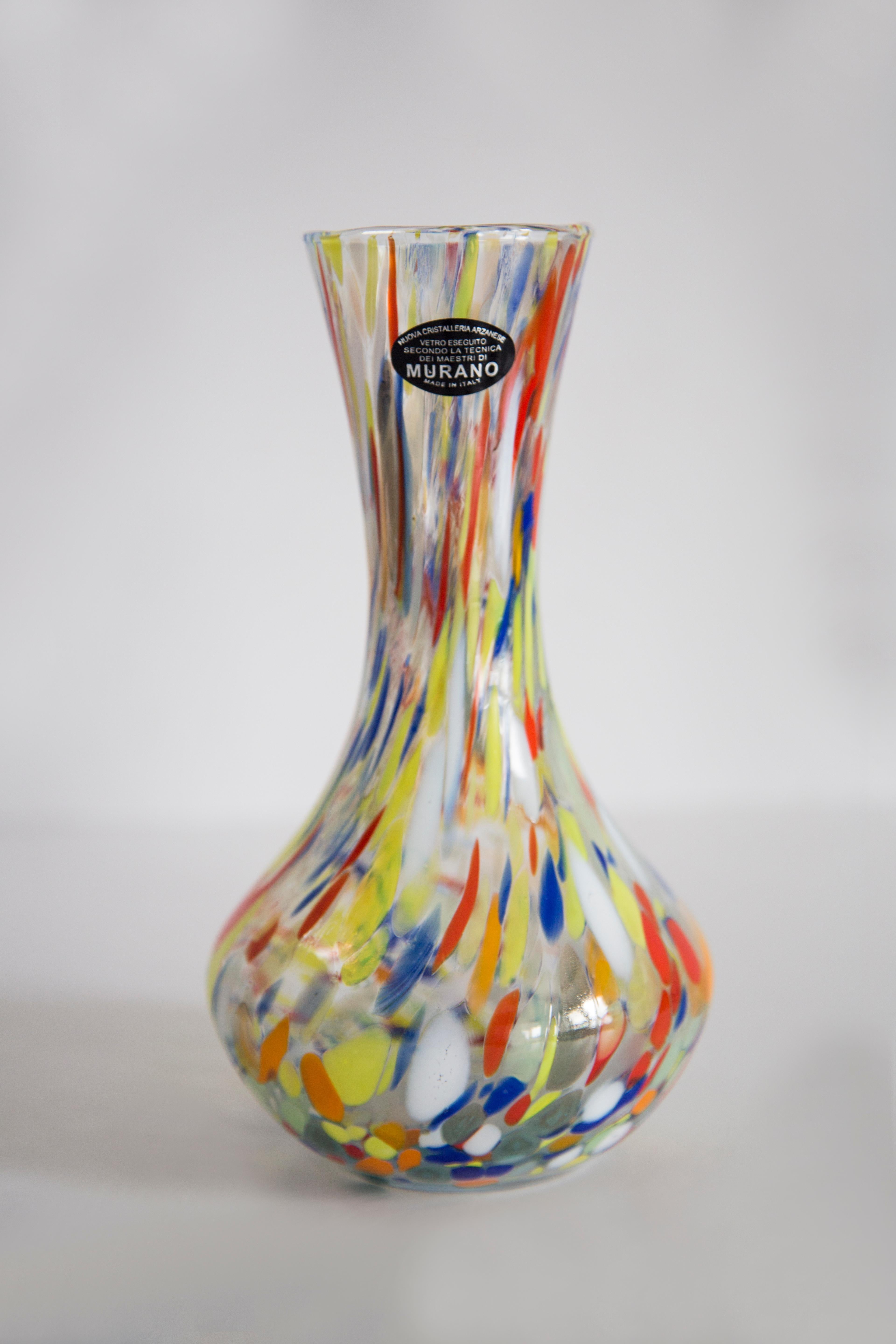 Italian Mid Century Vintage Rainbow colors Murano Vase, Italy, 1960s For Sale