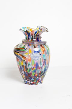 Mid Century Vintage Rainbow Dots Murano Vase, Italy, 1960s