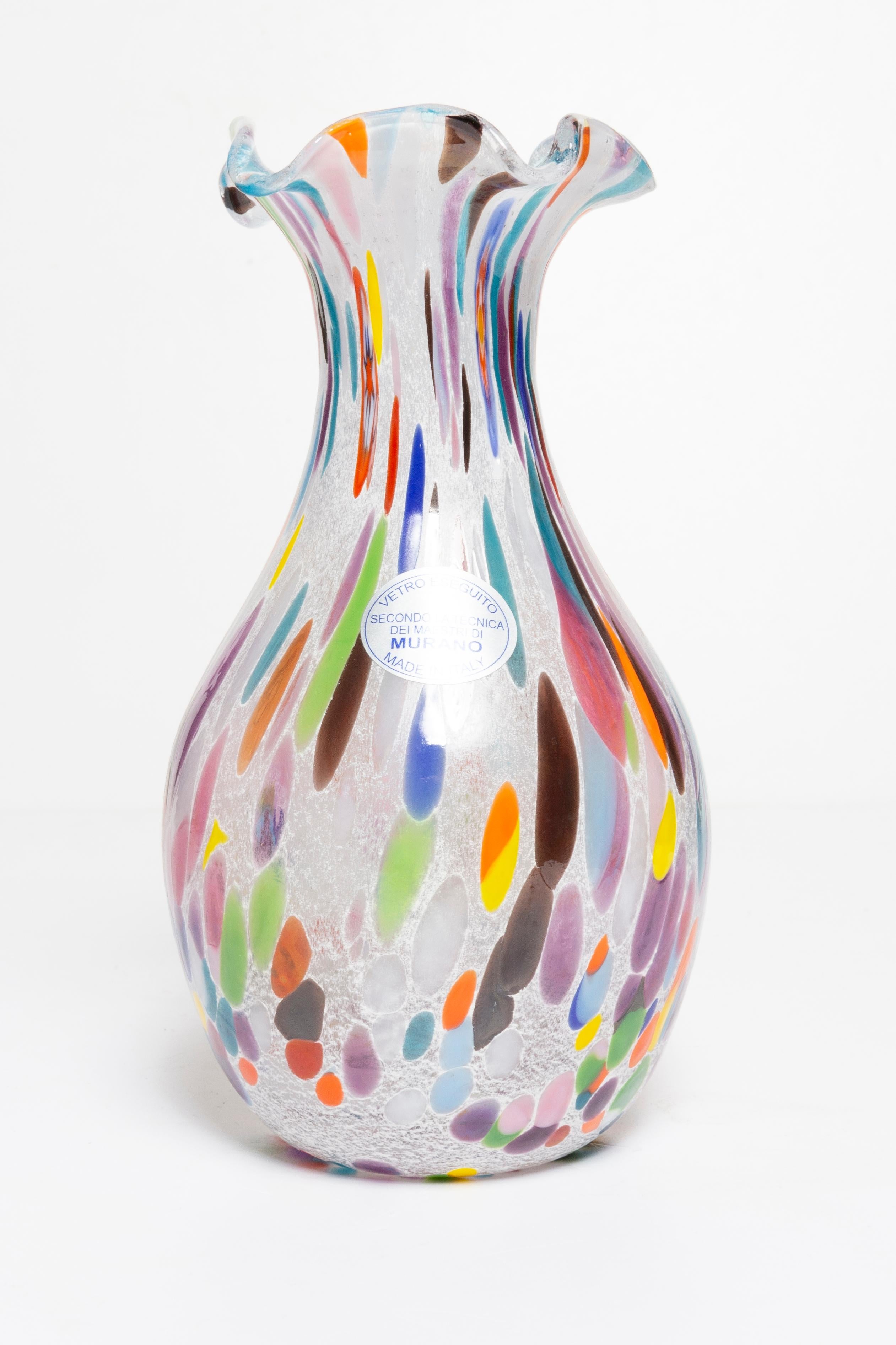 Mid-Century Modern Mid Century Vintage Rainbow Dots Murano Vase, Italy, 1960s