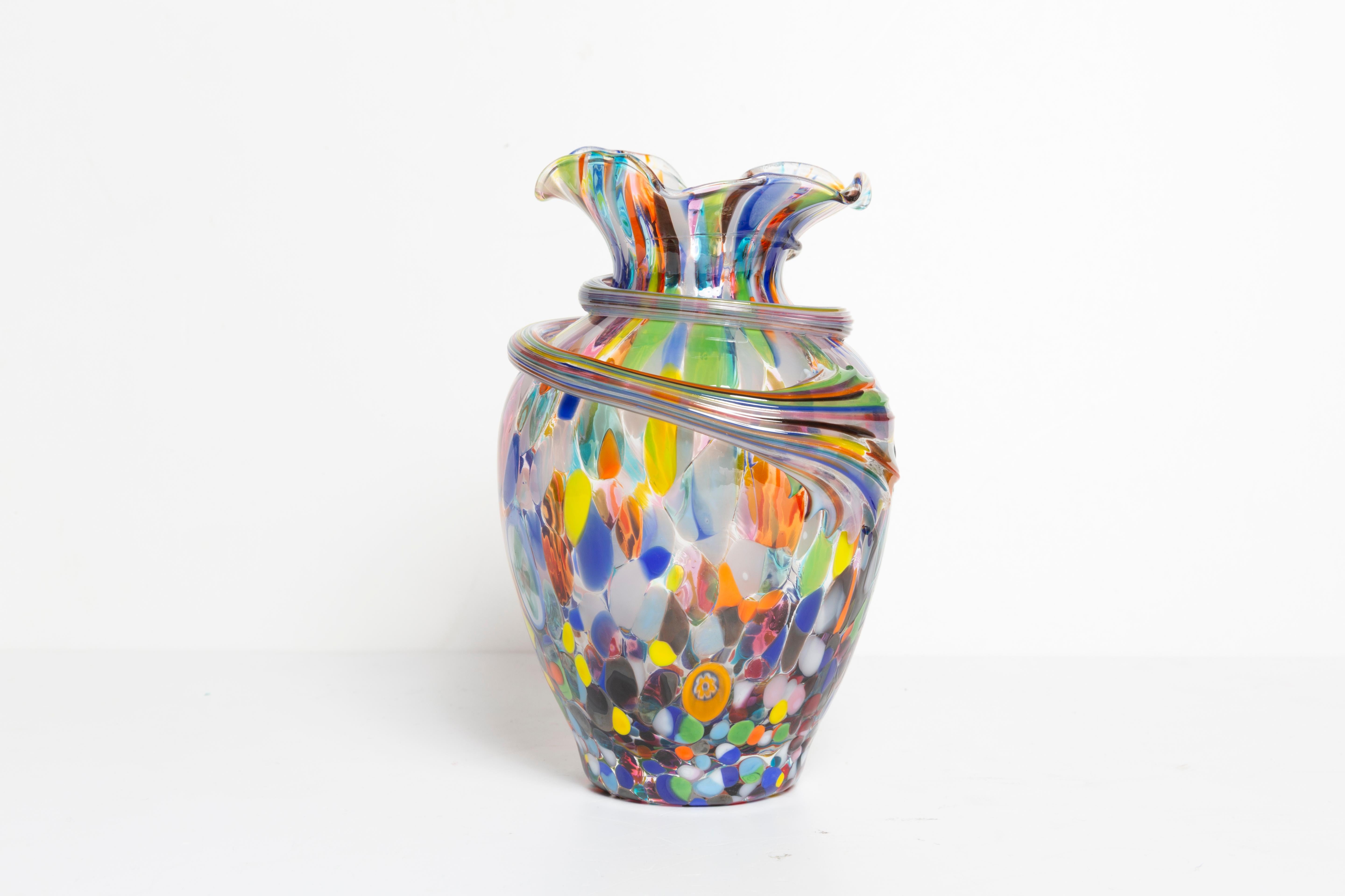 Mid-Century Modern Mid Century Vintage Rainbow Dots Murano Vase, Italy, 1960s For Sale