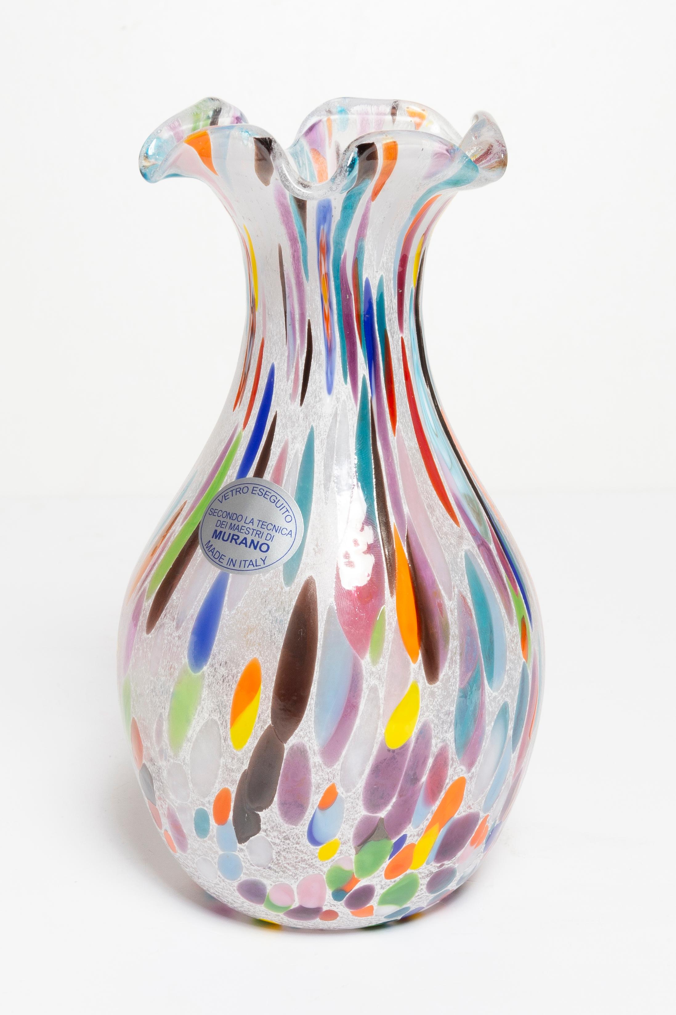 Mid Century Vintage Rainbow Dots Murano Vase, Italy, 1960s In Excellent Condition In 05-080 Hornowek, PL