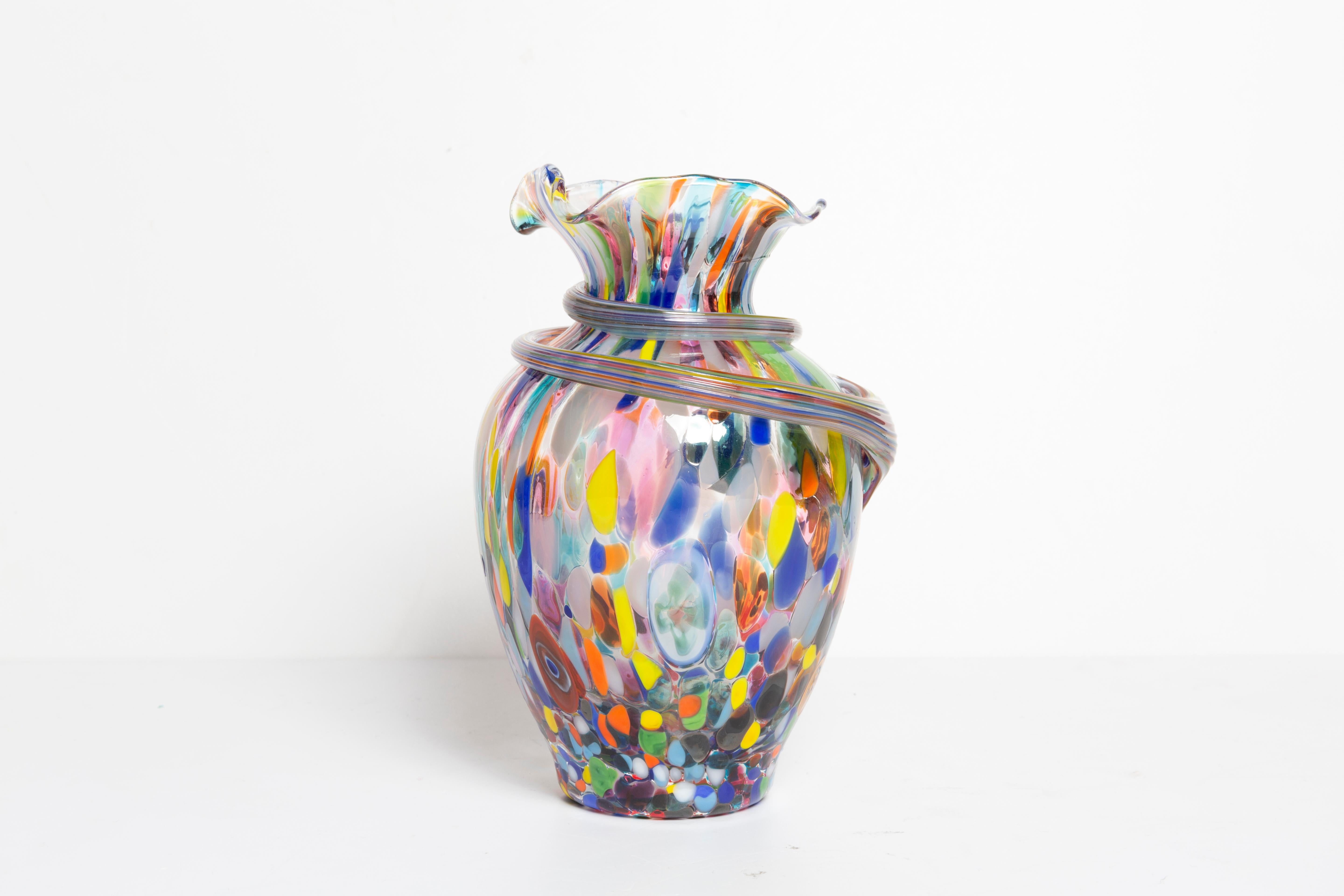 Italian Mid Century Vintage Rainbow Dots Murano Vase, Italy, 1960s For Sale