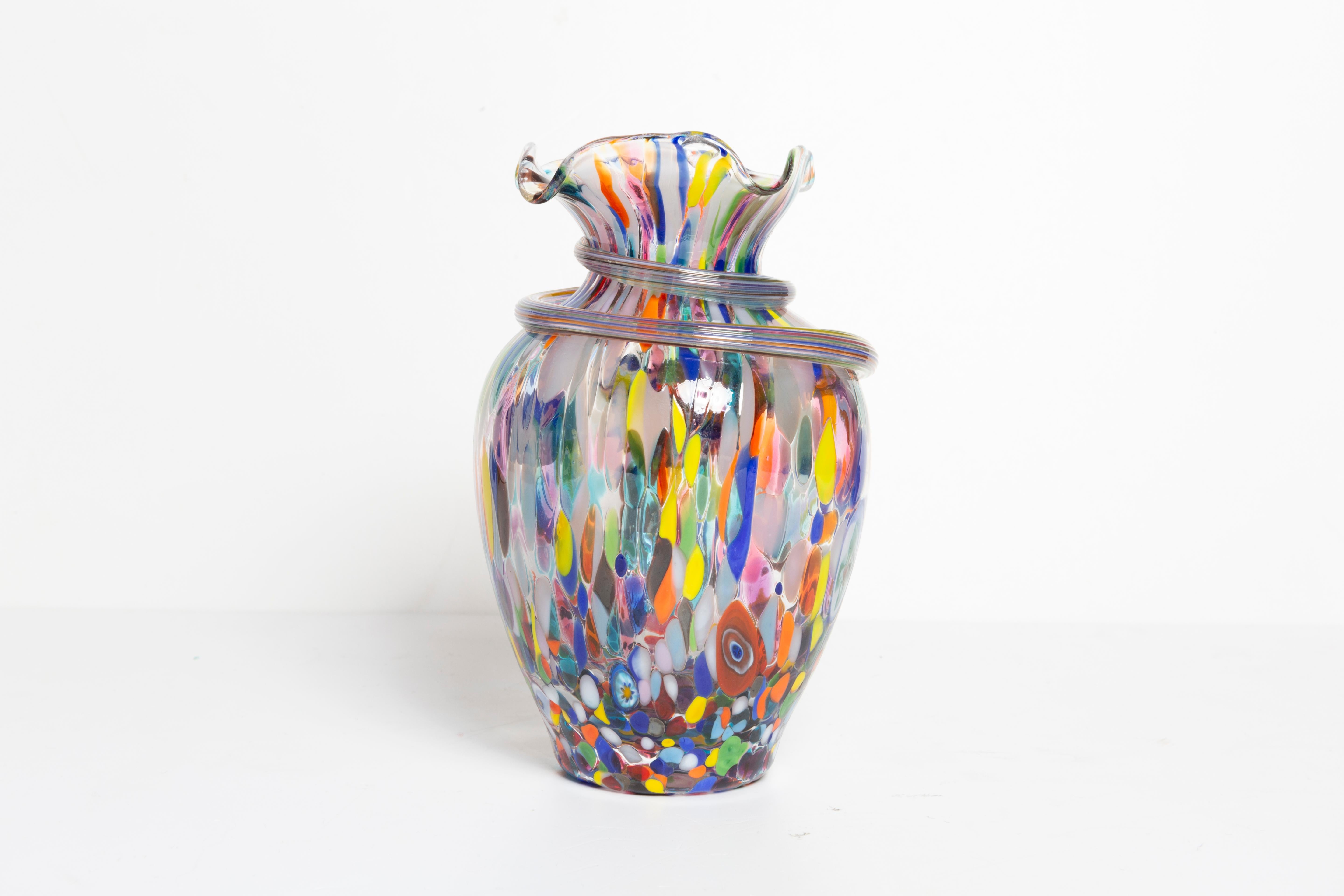 Mid Century Vintage Rainbow Dots Murano Vase, Italy, 1960s In Excellent Condition For Sale In 05-080 Hornowek, PL