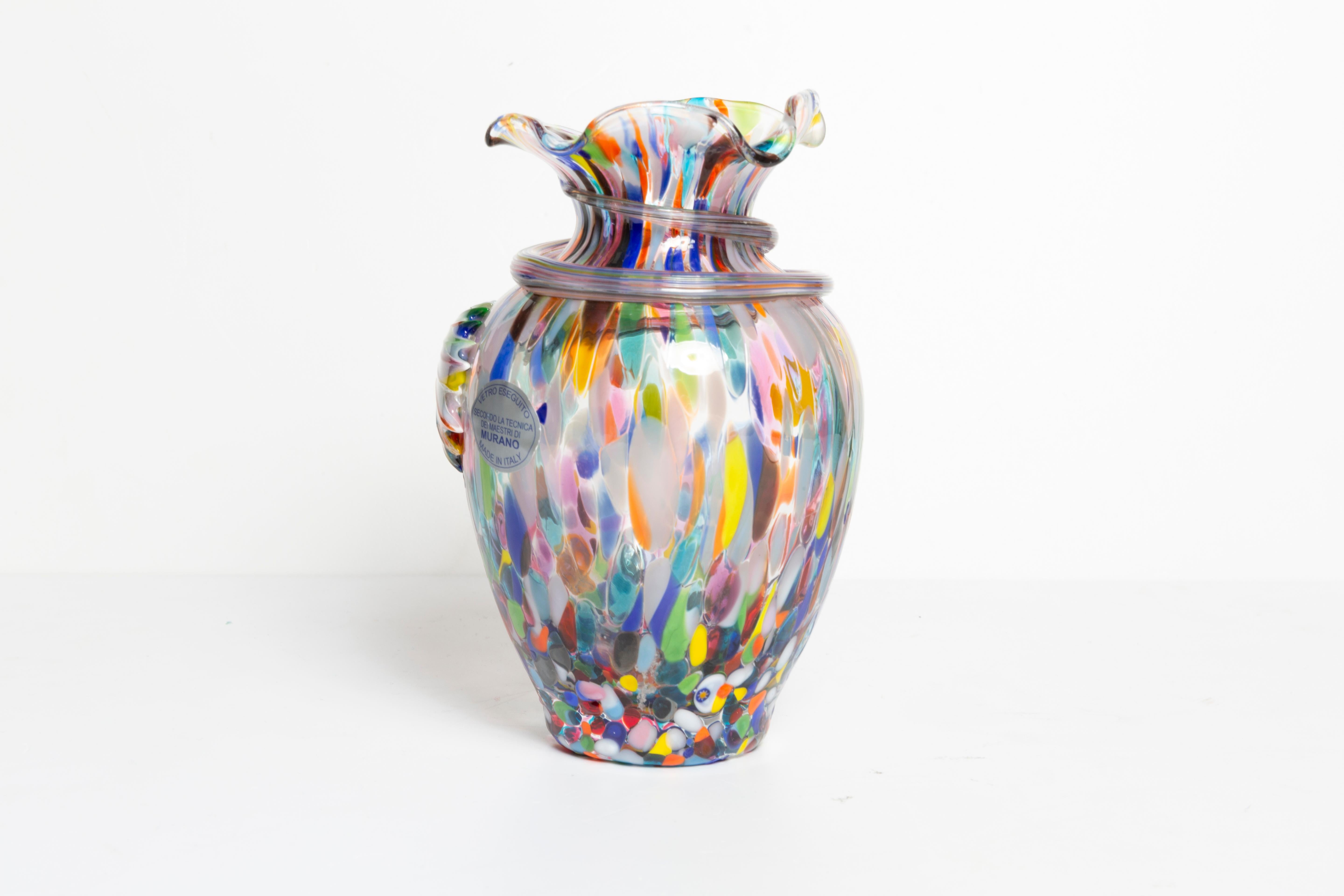 20th Century Mid Century Vintage Rainbow Dots Murano Vase, Italy, 1960s For Sale