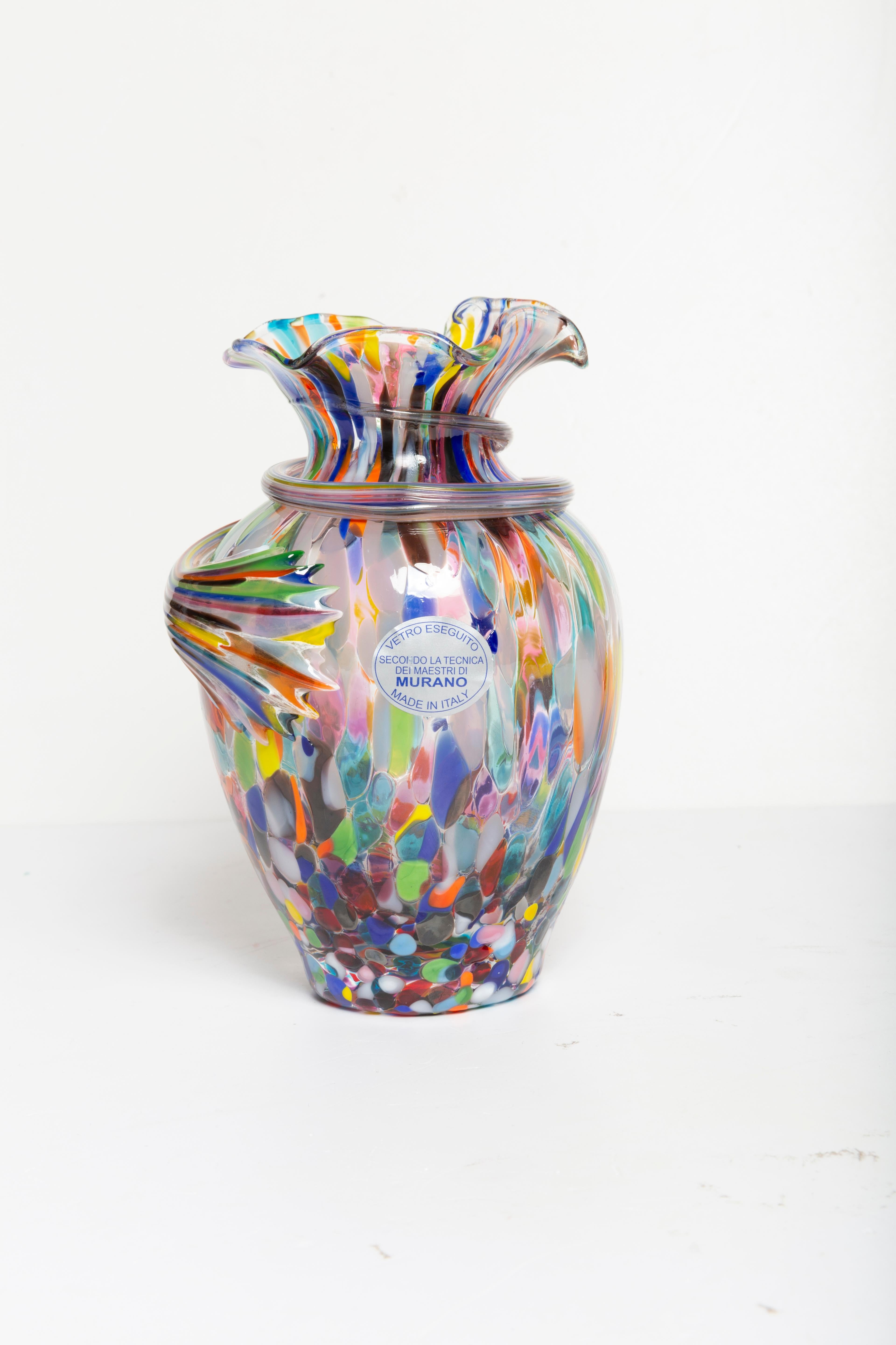 Glass Mid Century Vintage Rainbow Dots Murano Vase, Italy, 1960s For Sale