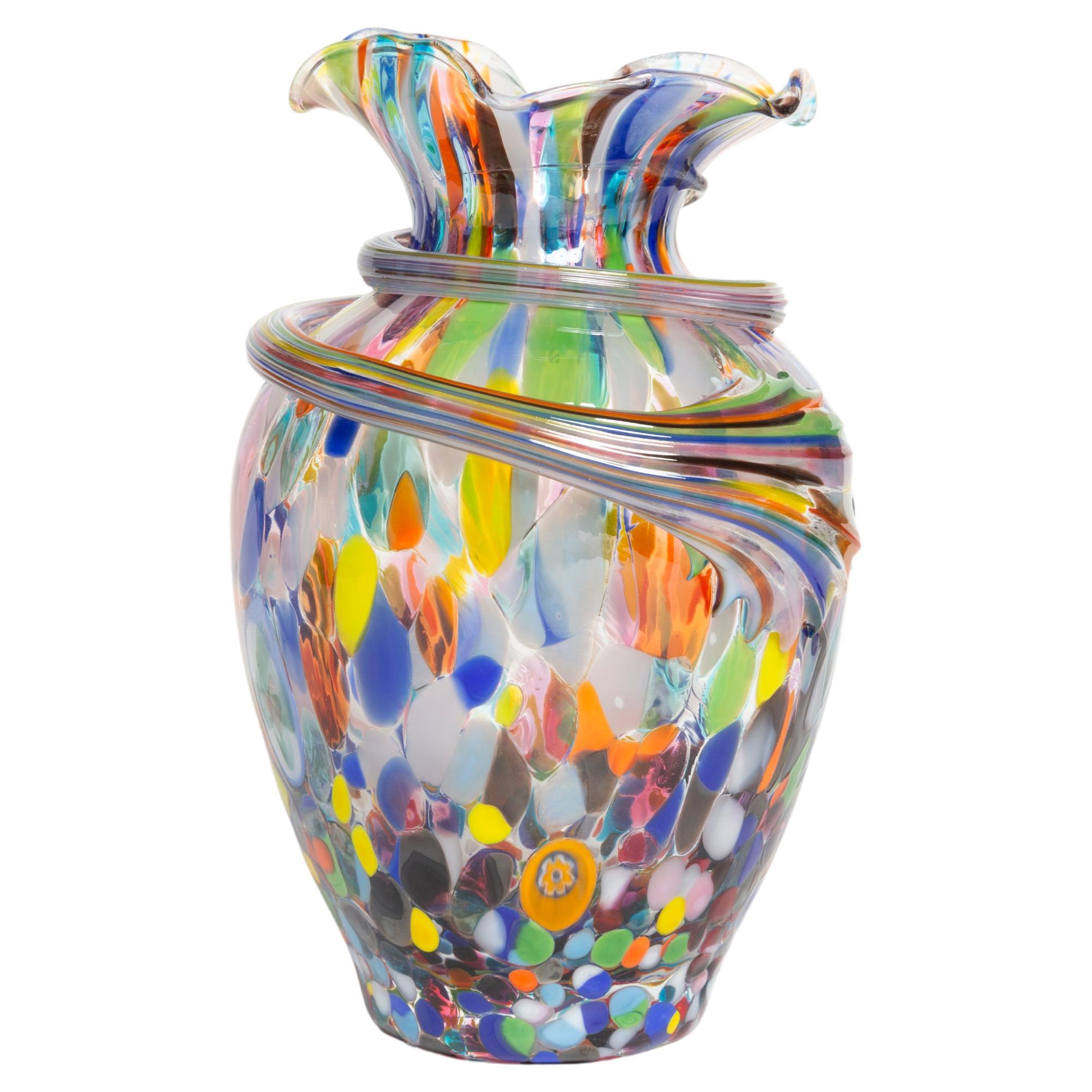 Mid Century Vintage Rainbow Dots Murano Vase, Italy, 1960s For Sale