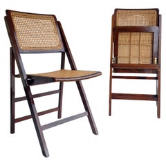 Mid Century Vintage Rattan Cane folding dining Chairs, 1970s 60s set of 2