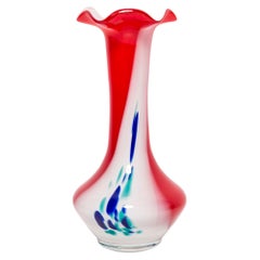 Midcentury Vintage Red and Blue Dots Murano Vase, Italy, 1960s