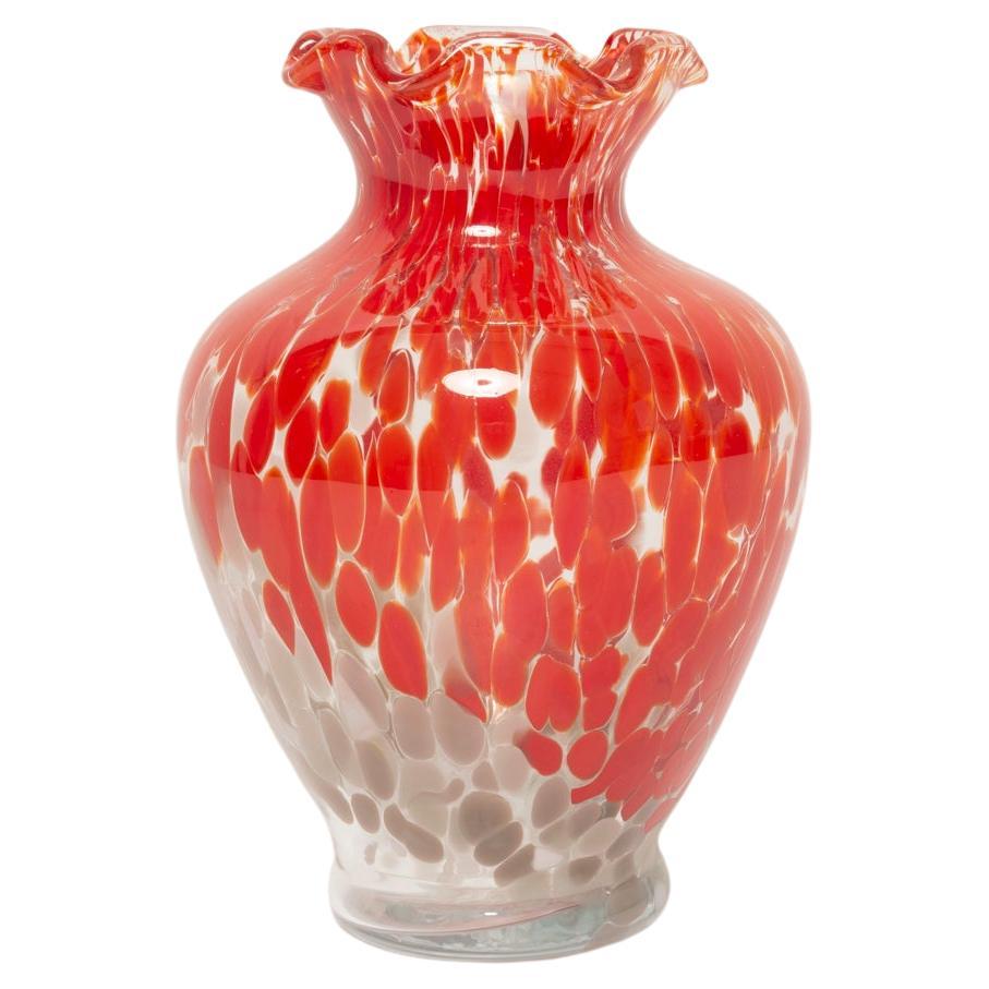 Midcentury Vintage Red and Gray Dots Murano Vase, Italy, 1960s For Sale