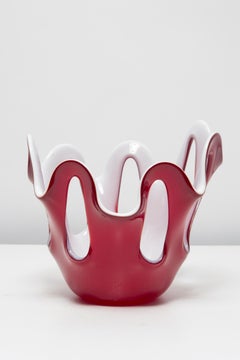 Mid Century Vintage Red and White Artistic Glass Vase, Europe, 1970s