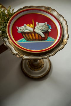 Midcentury Vintage Red Cats Decorative Metal Plate, Poland, 1960s