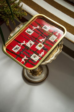 Midcentury Vintage Red Cats Decorative Stamp Metal Plate, Poland, 1960s