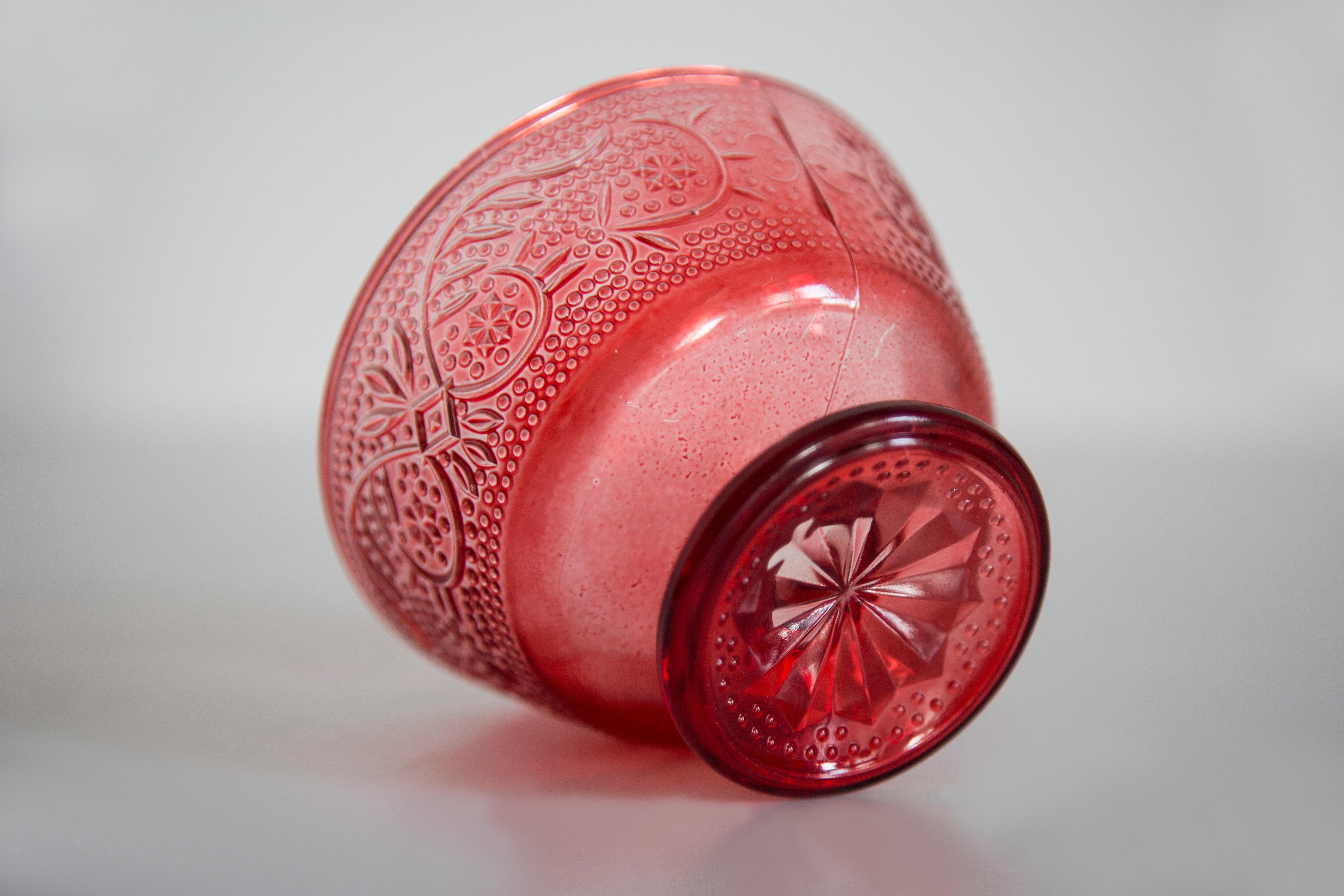 20th Century Mid Century Vintage Red Glass Sugar Bowl, Italy, 1960s For Sale