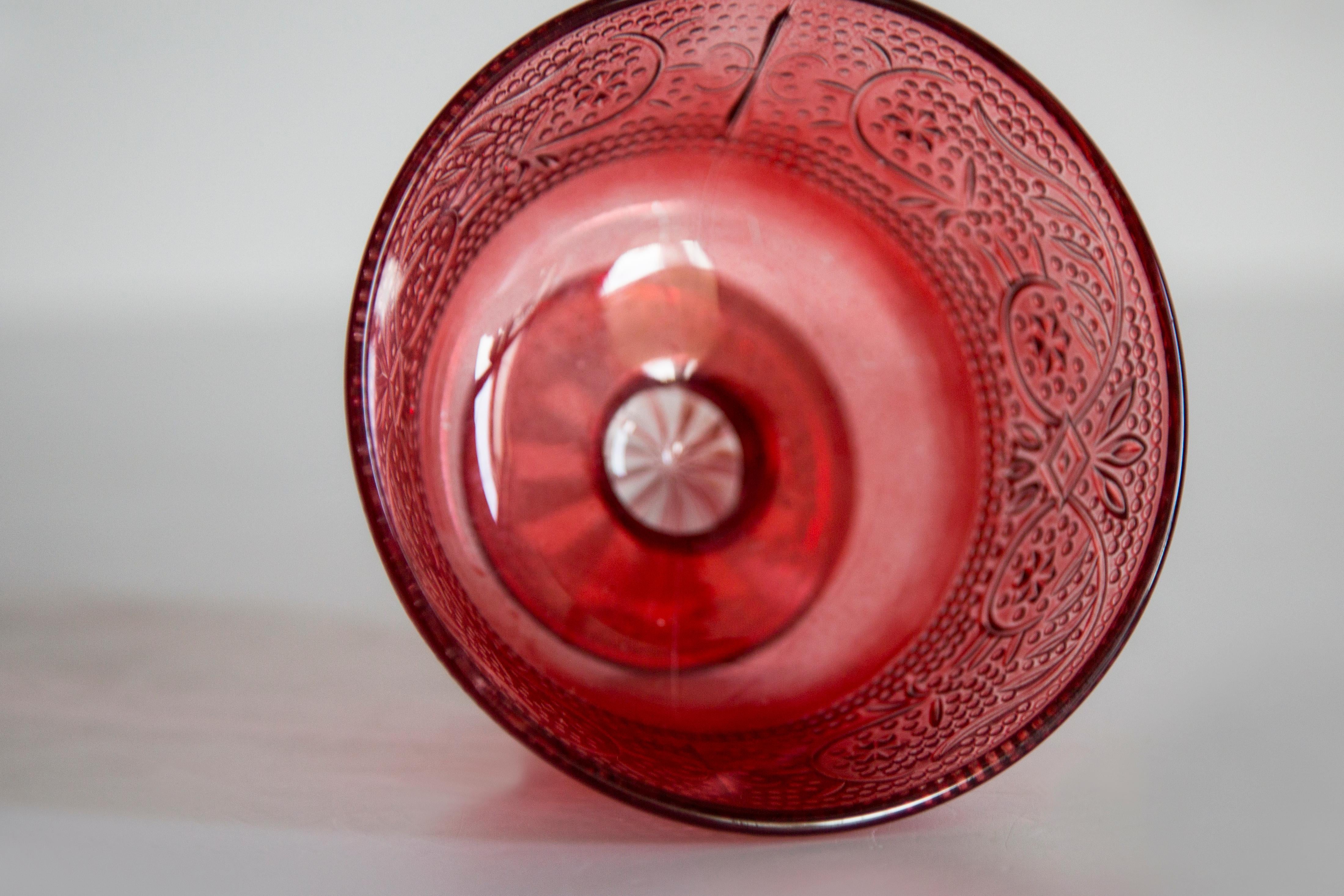 Crystal Mid Century Vintage Red Glass Sugar Bowl, Italy, 1960s For Sale