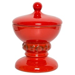 Mid Century Vintage Red Porcelain Ceramic Box Casket, Italy, 1960s