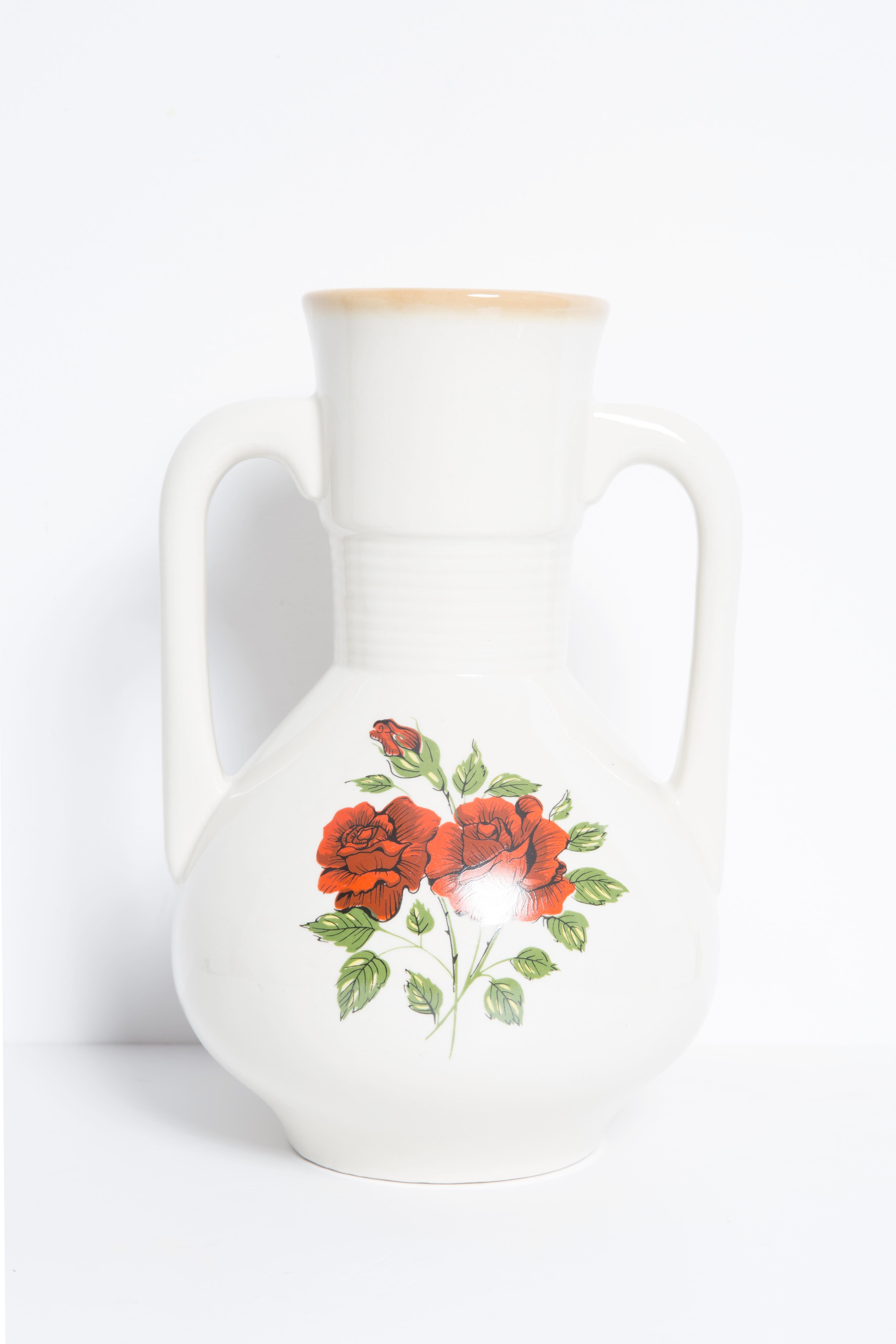 Italian Mid Century Vintage Rose Big Porcelain Ceramic Vase, Europe, 1960s For Sale