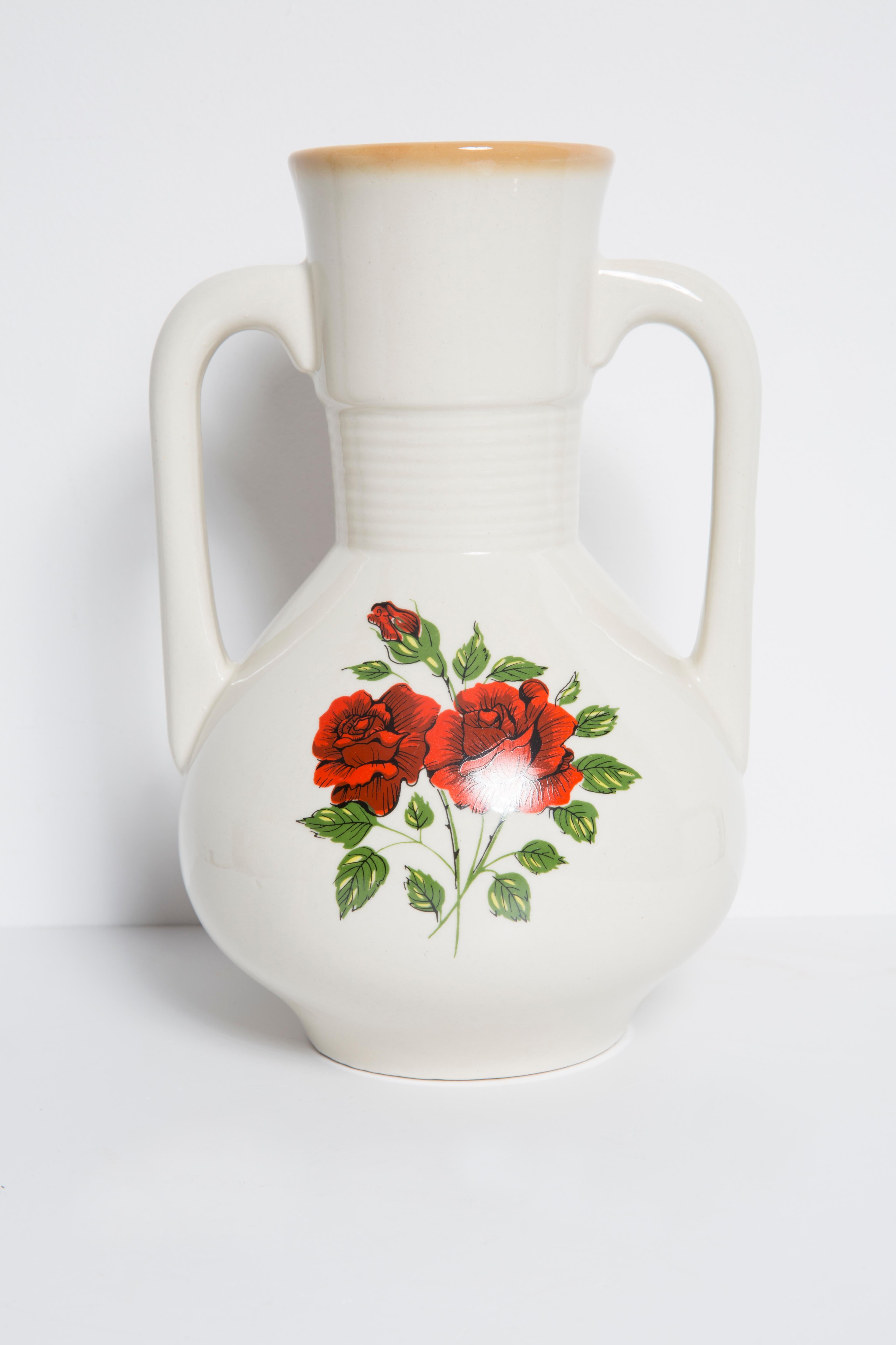 Mid Century Vintage Rose Big Porcelain Ceramic Vase, Europe, 1960s In Good Condition For Sale In 05-080 Hornowek, PL