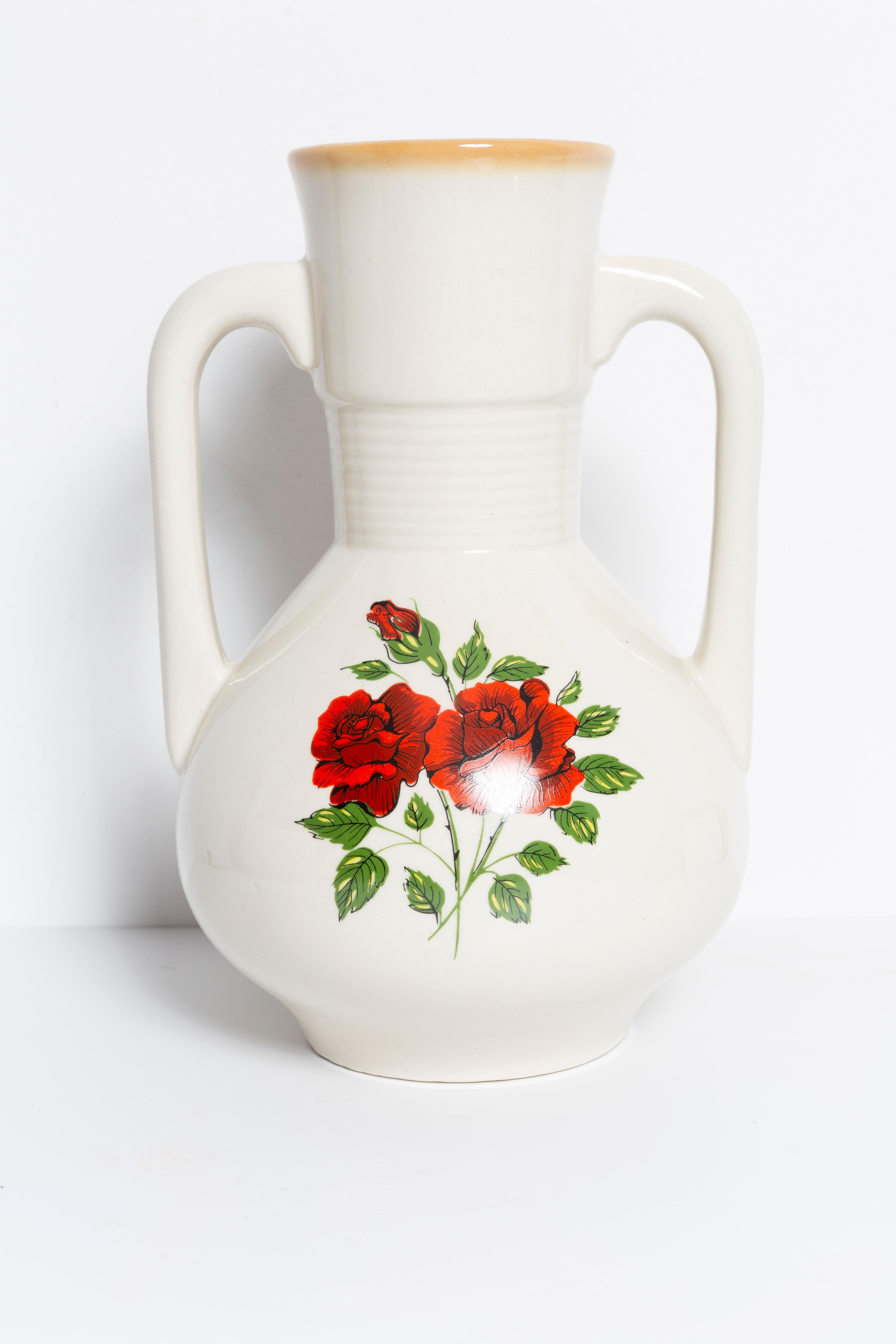 20th Century Mid Century Vintage Rose Big Porcelain Ceramic Vase, Europe, 1960s For Sale