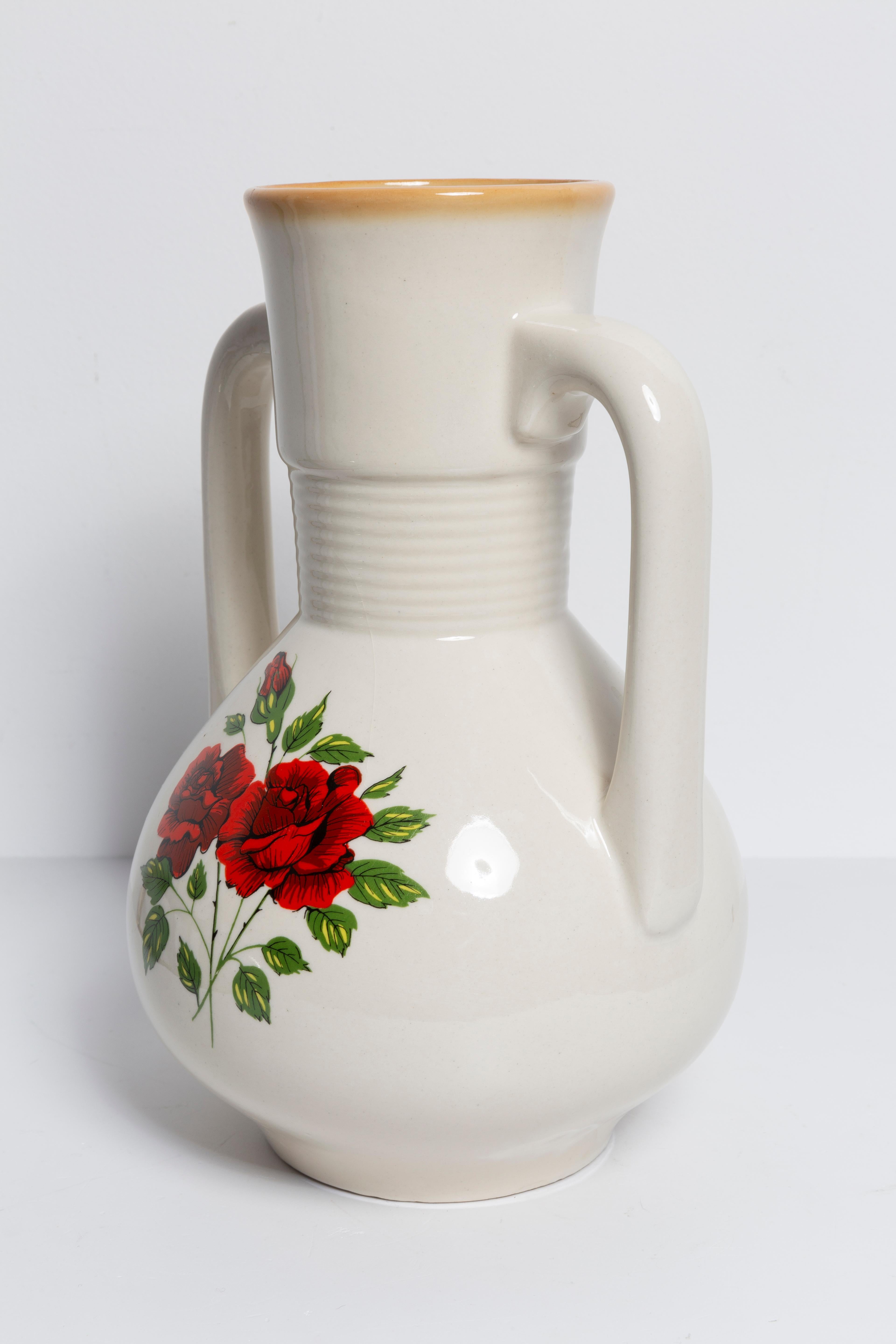 Mid Century Vintage Rose Big Porcelain Ceramic Vase, Europe, 1960s For Sale 1