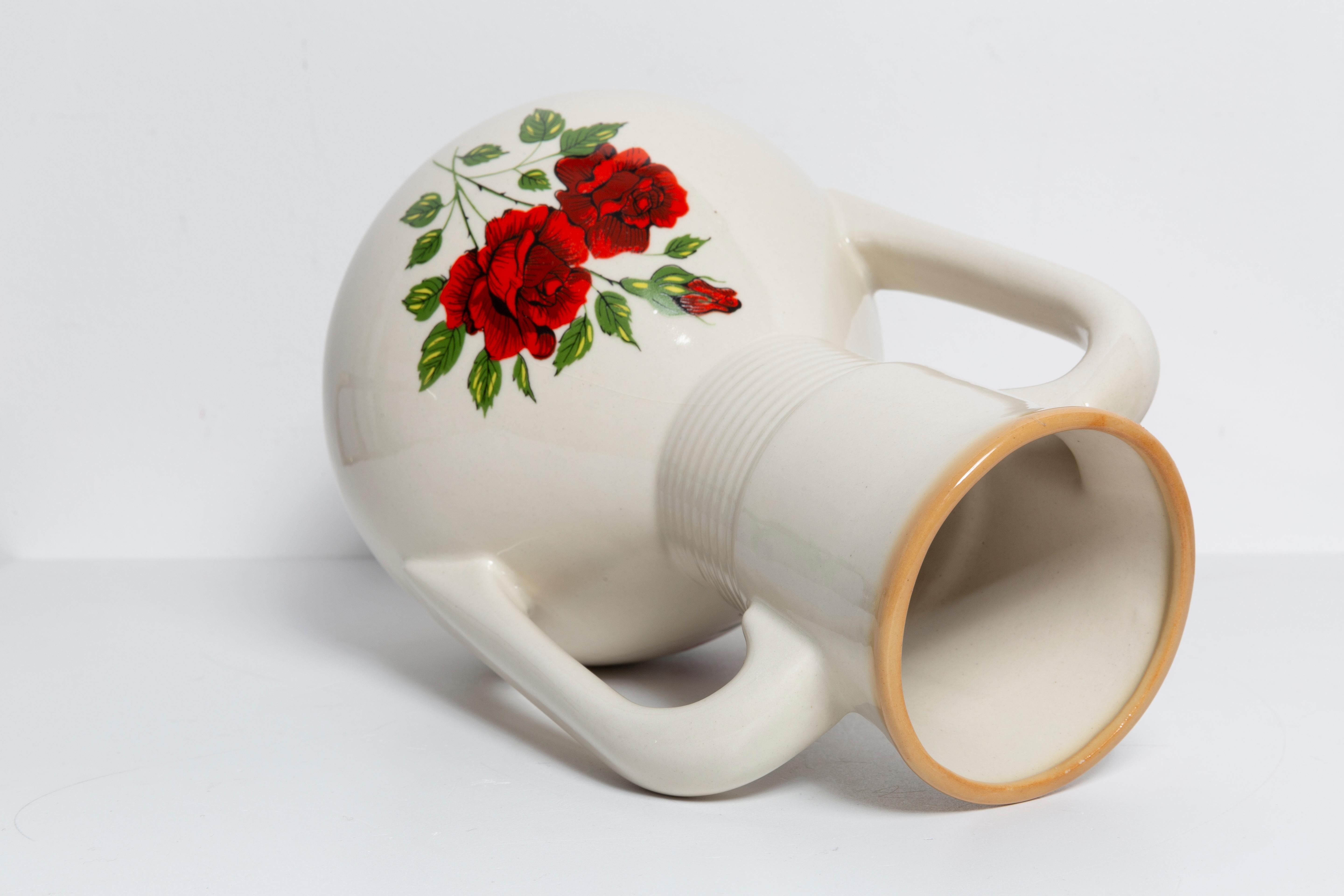 Mid Century Vintage Rose Big Porcelain Ceramic Vase, Europe, 1960s For Sale 2