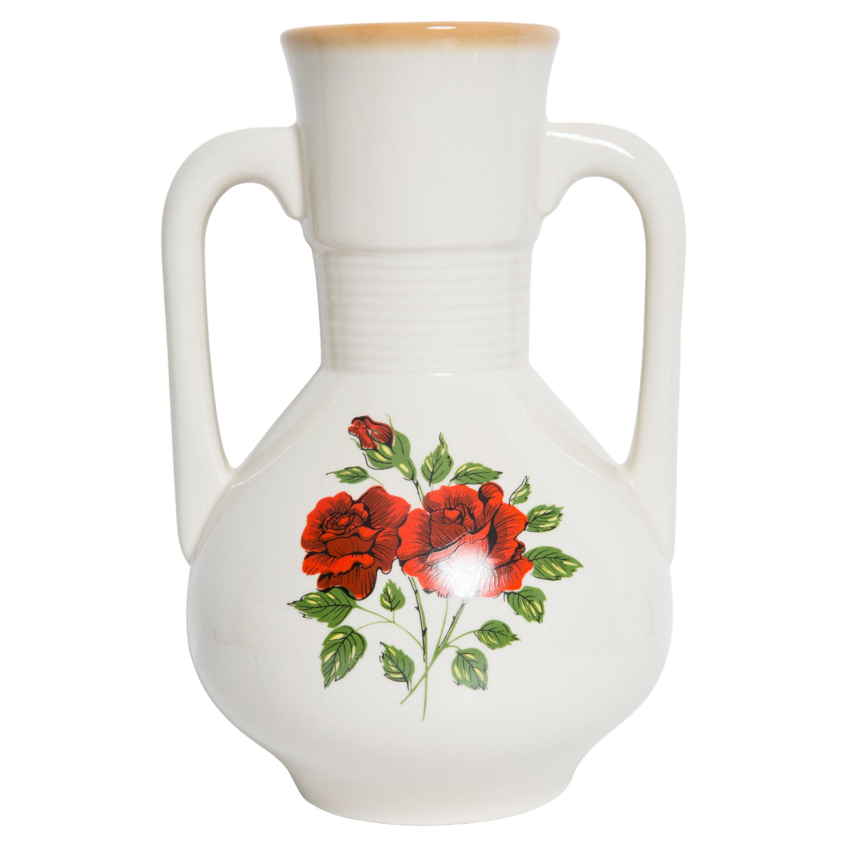 Mid Century Vintage Rose Big Porcelain Ceramic Vase, Europe, 1960s For Sale