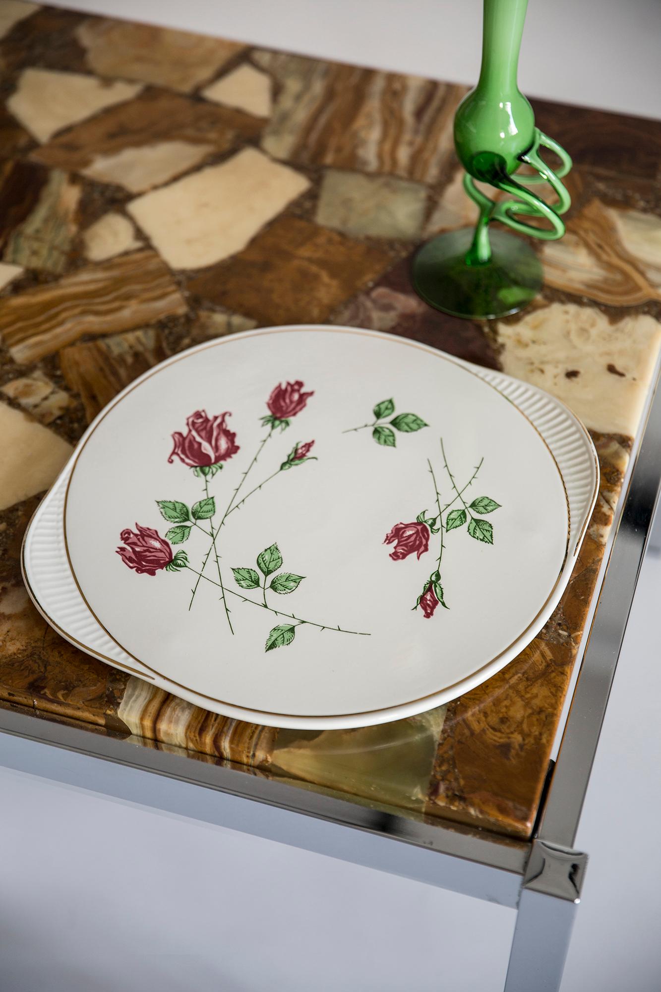 Mid-Century Modern Mid Century Vintage Rose Decorative Porcelain Plate, Germany, 1970s For Sale