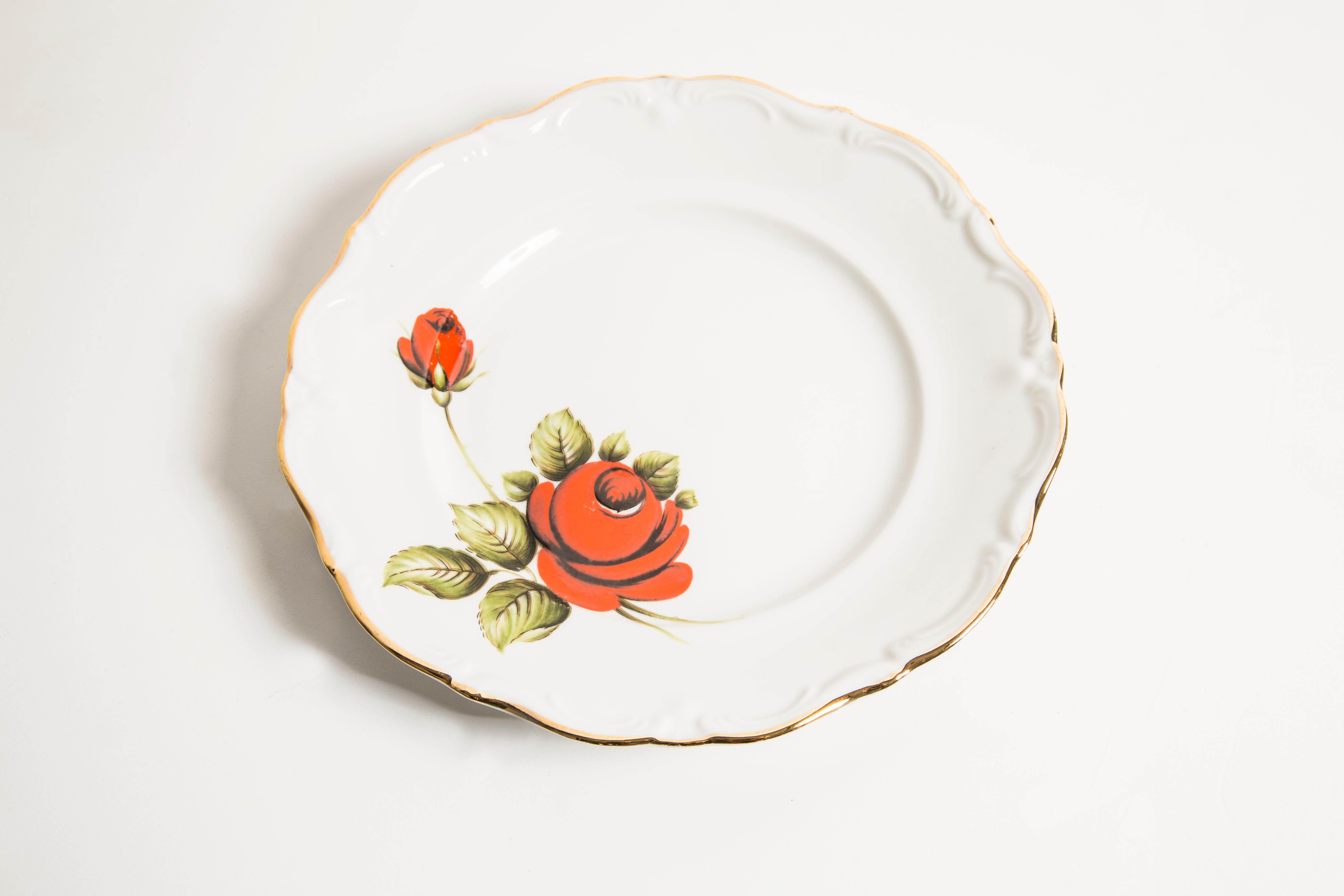 20th Century Midcentury Vintage Rose Decorative Porcelain Plate, Germany, 1970s For Sale