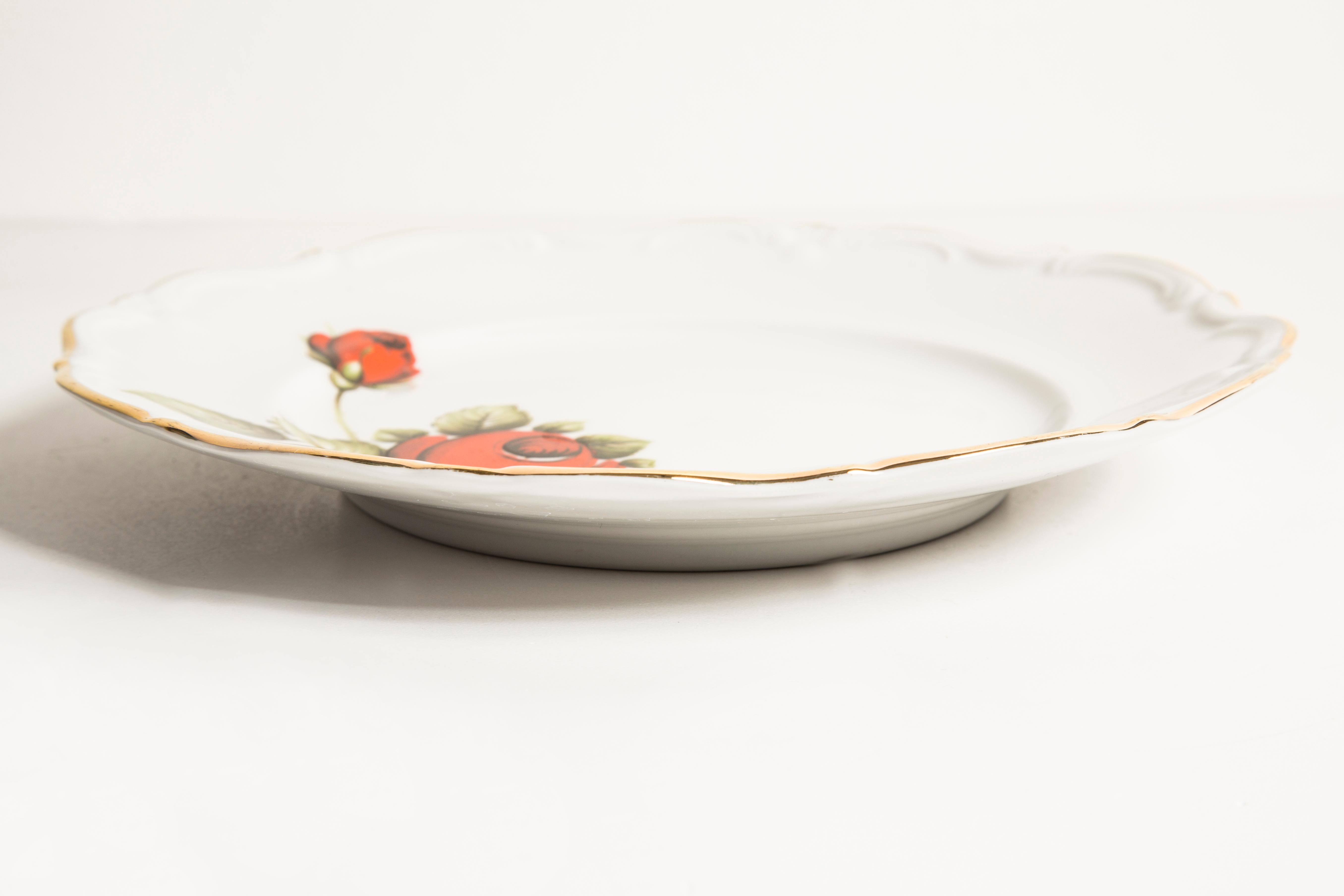 Ceramic Midcentury Vintage Rose Decorative Porcelain Plate, Germany, 1970s For Sale