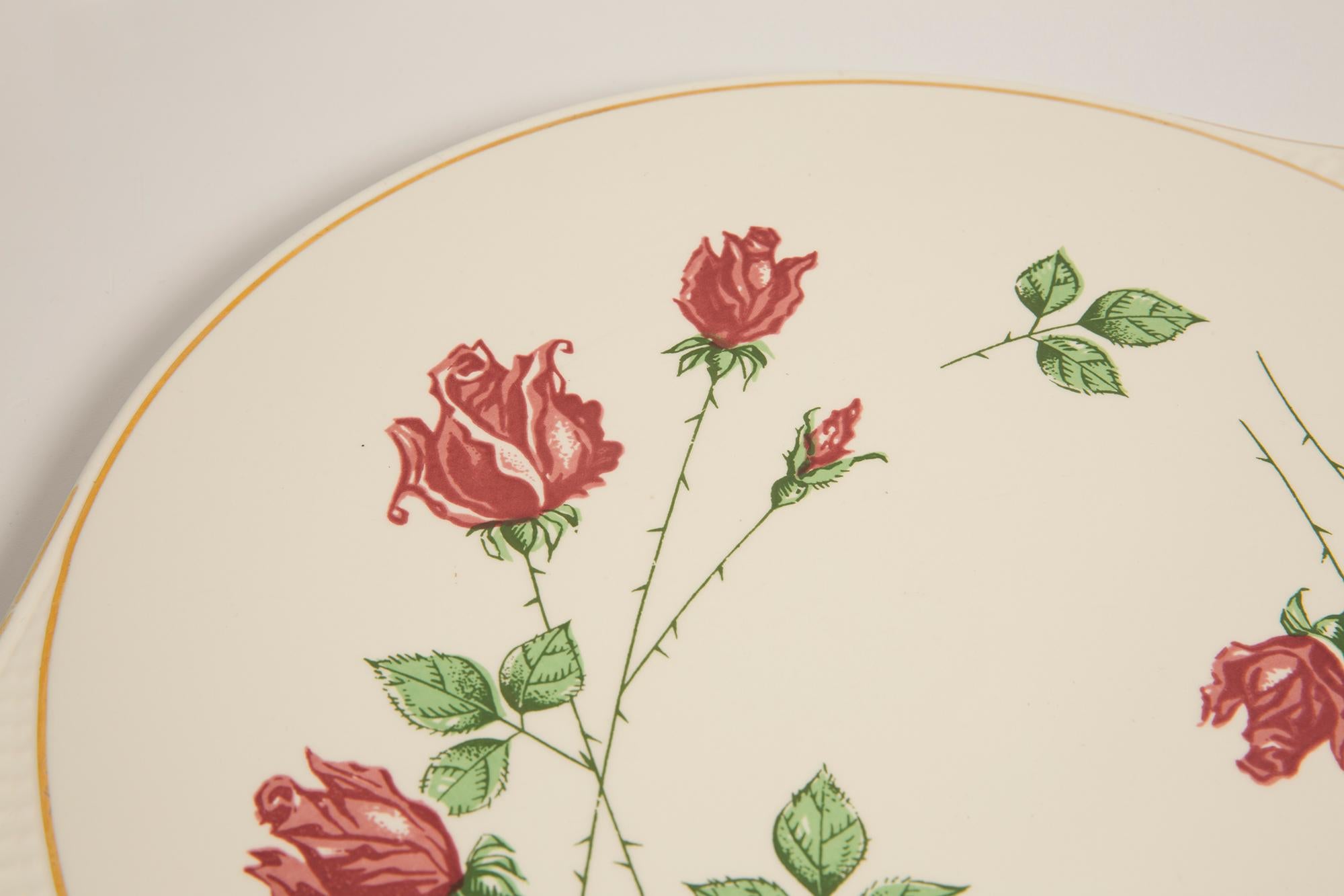 20th Century Mid Century Vintage Rose Decorative Porcelain Plate, Germany, 1970s For Sale