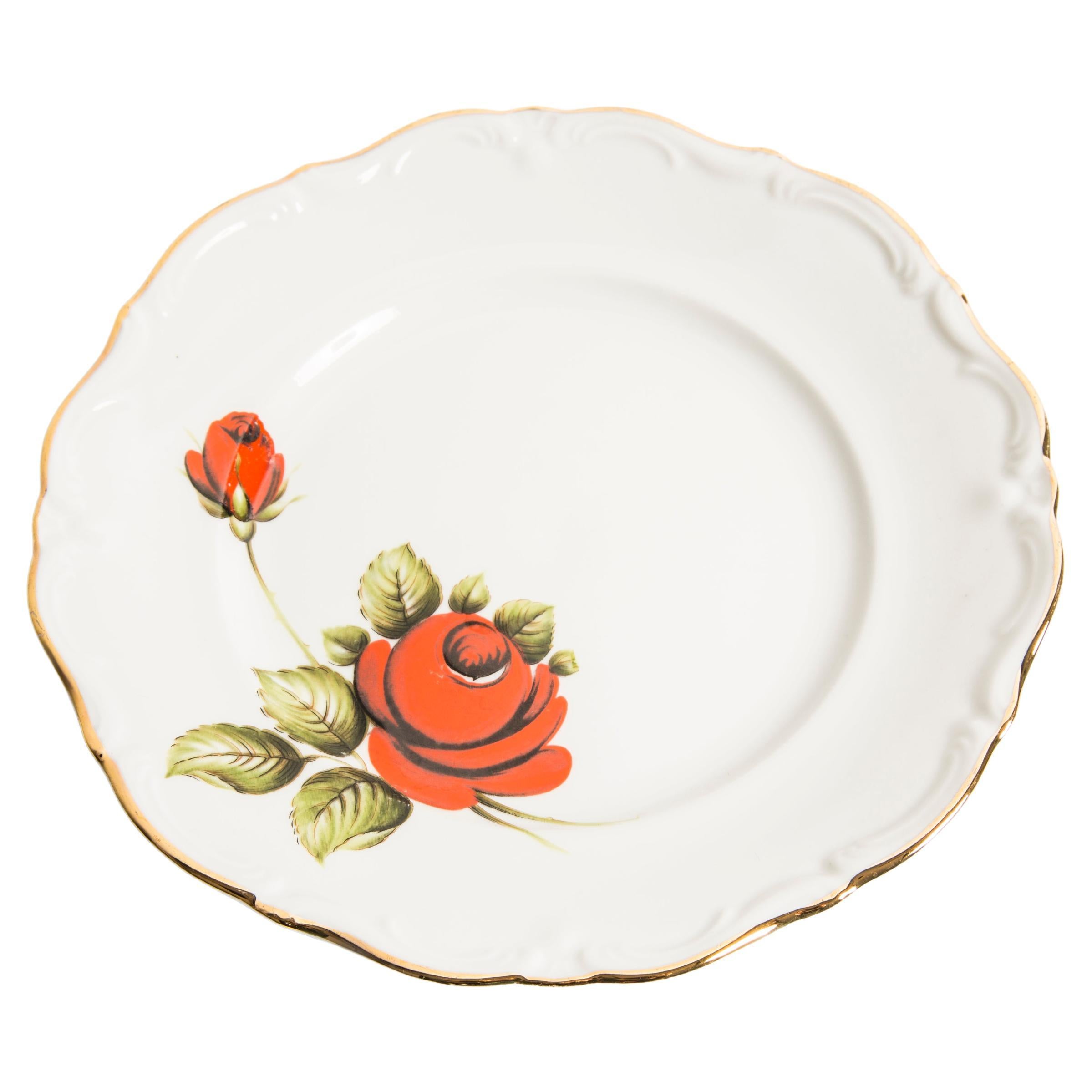 Midcentury Vintage Rose Decorative Porcelain Plate, Germany, 1970s For Sale