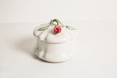 Mid Century Vintage Rose Small Porcelain Ceramic Box Casket, Italy, 1960s