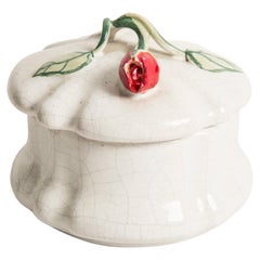Mid Century Vintage Rose Small Porcelain Ceramic Box Casket, Italy, 1960s