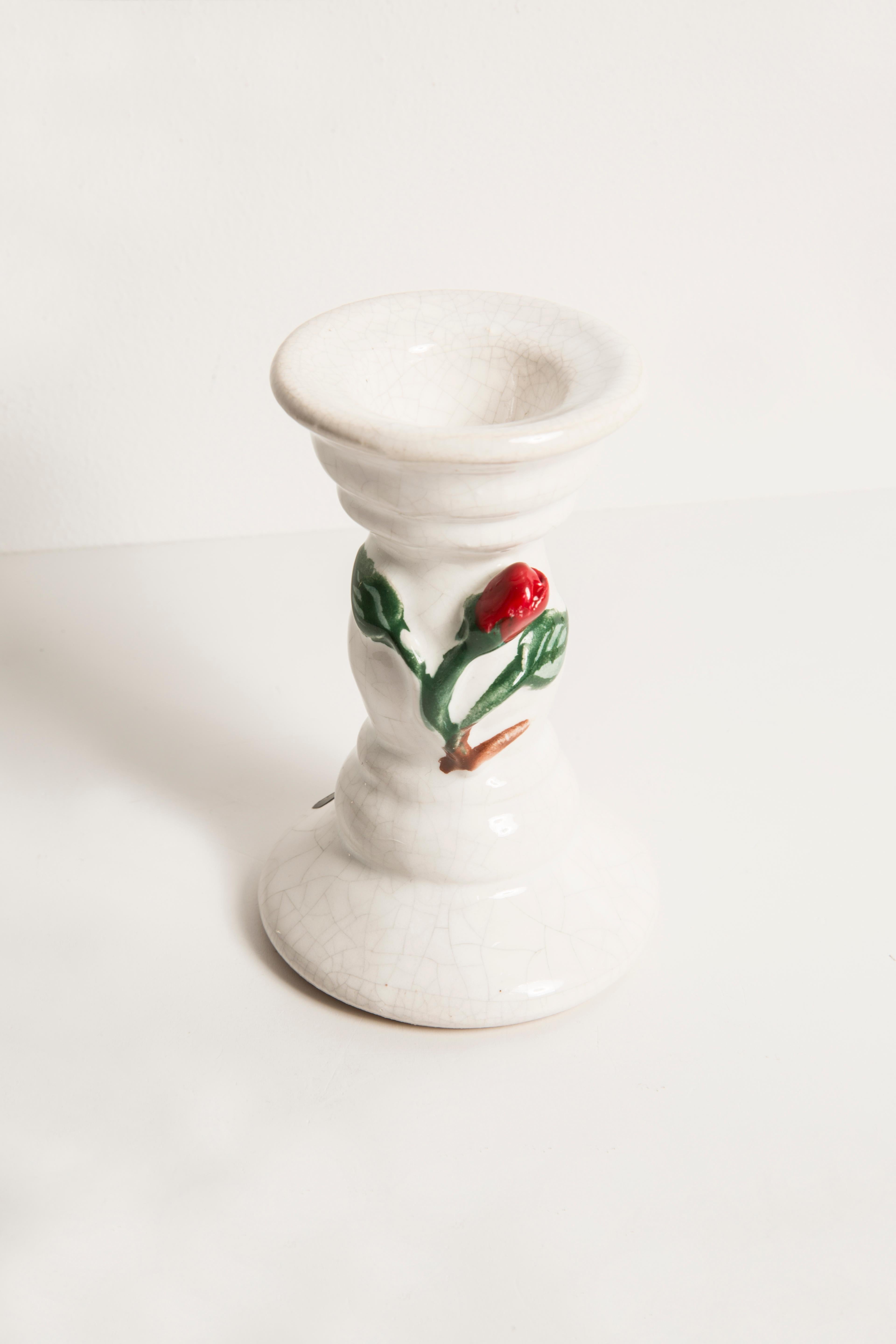 Mid-Century Modern Mid Century Vintage Rose Small Porcelain Ceramic Candlestick, Italy, 1960s For Sale
