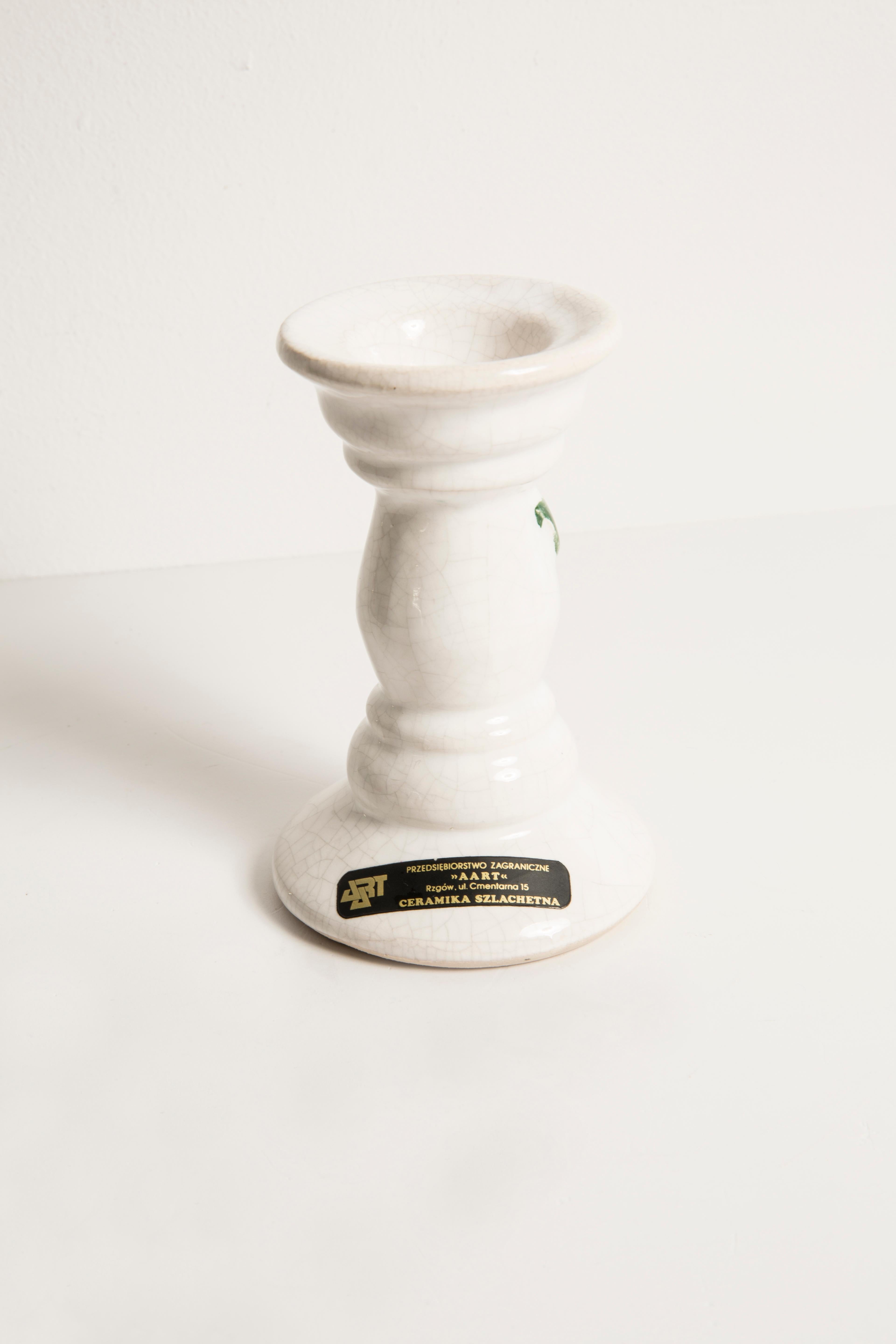 Mid Century Vintage Rose Small Porcelain Ceramic Candlestick, Italy, 1960s In Good Condition For Sale In 05-080 Hornowek, PL