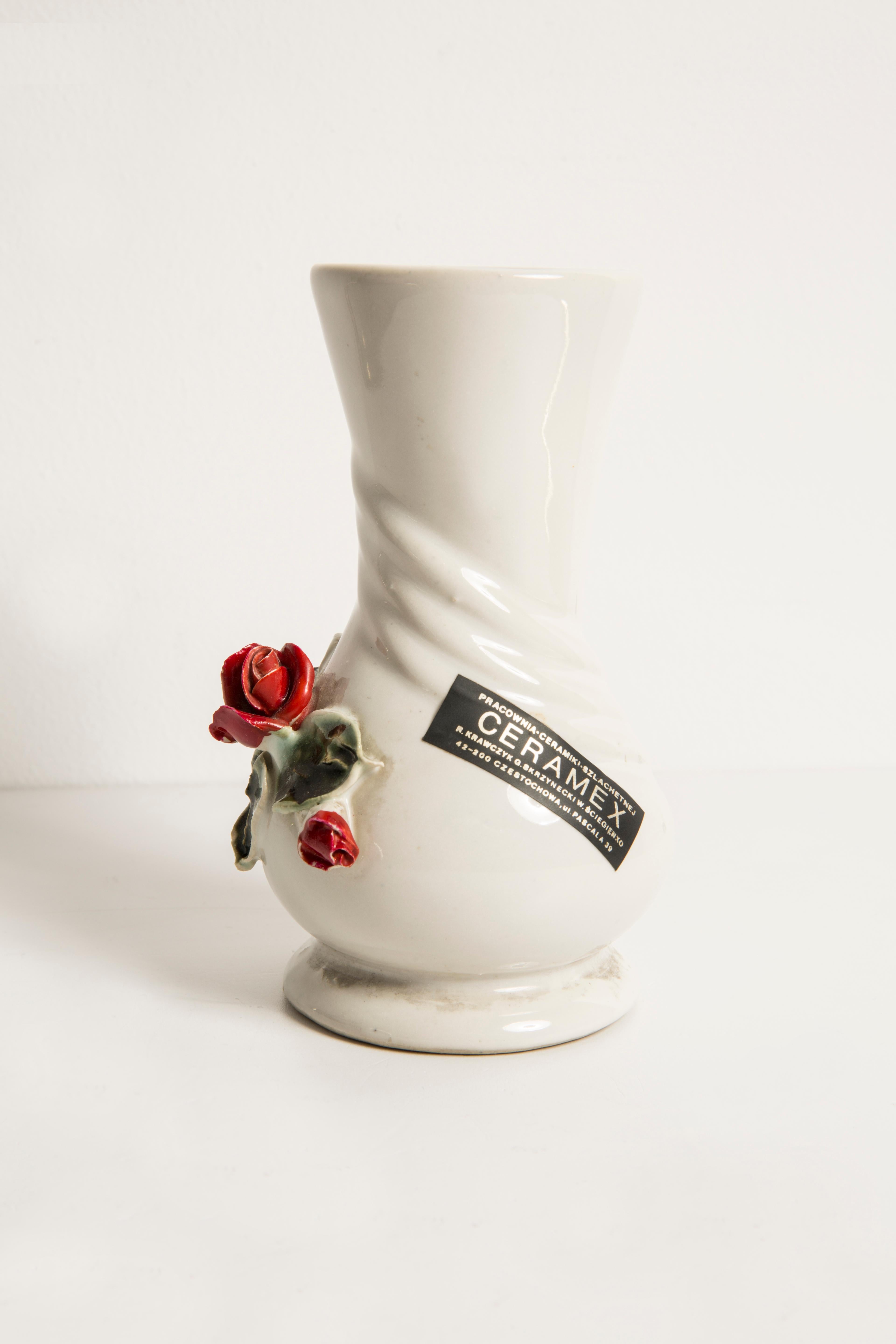 20th Century Mid Century Vintage Rose Small Porcelain Ceramic Candlestick, Italy, 1960s For Sale