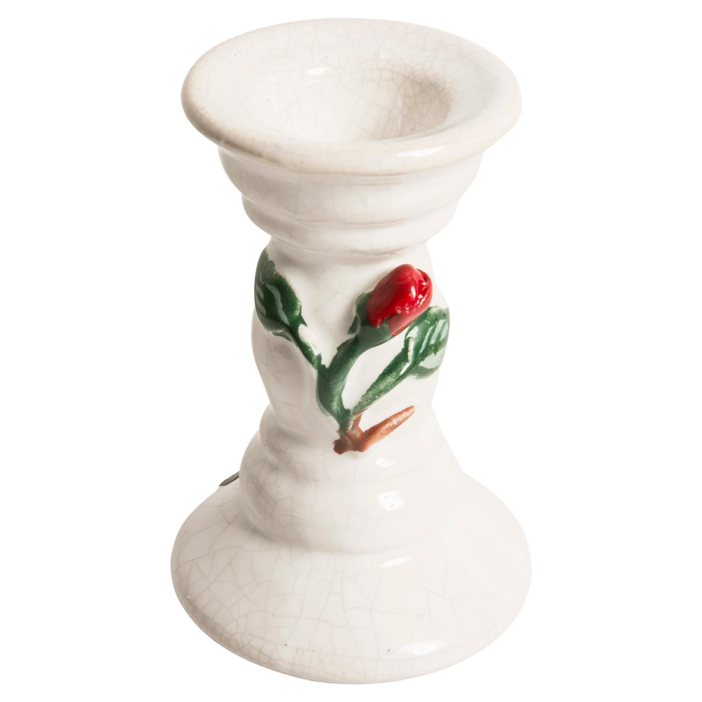 Mid Century Vintage Rose Small Porcelain Ceramic Candlestick, Italy, 1960s For Sale