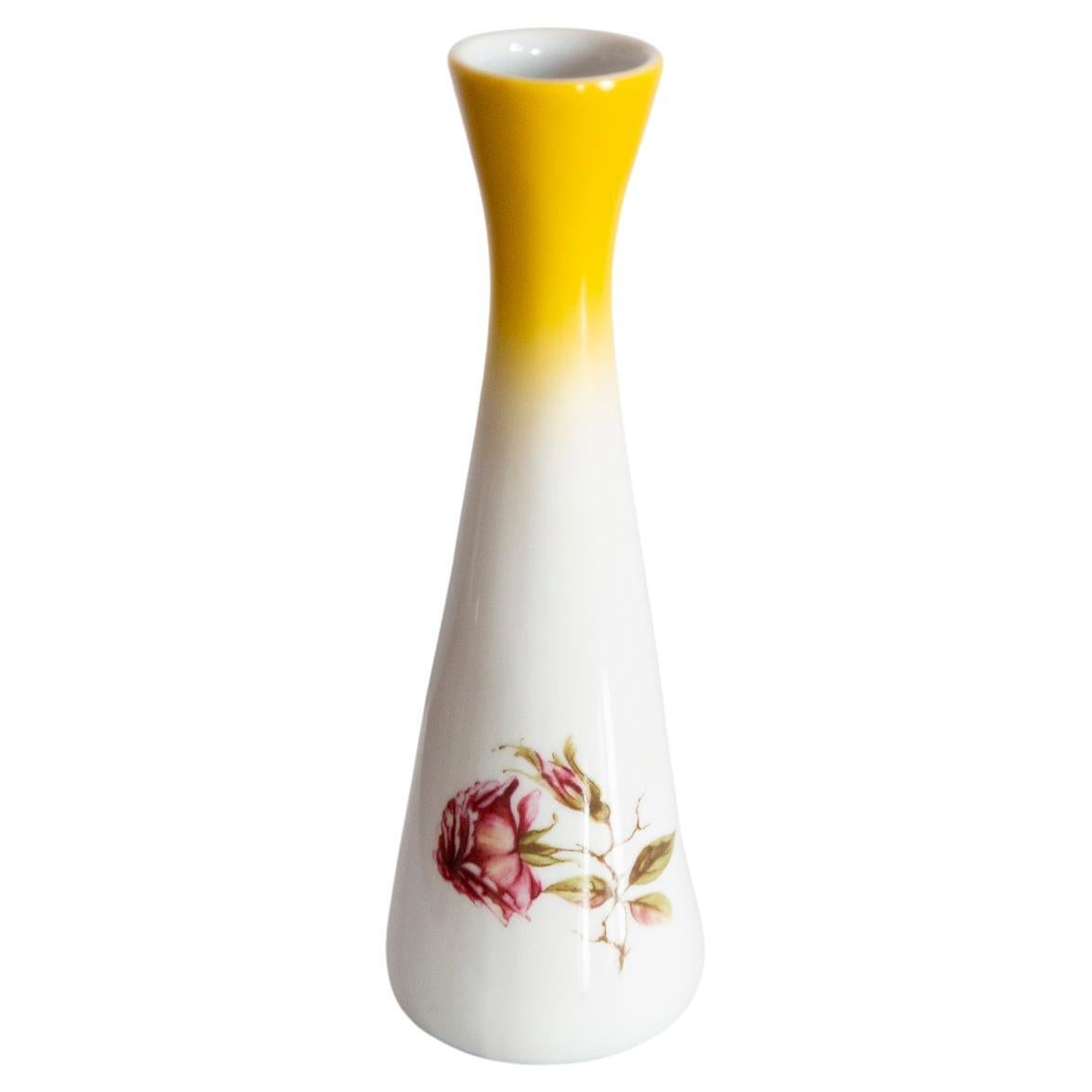 Mid Century Vintage Rose Small Porcelain Ceramic Vase, Europe, 1960s For Sale