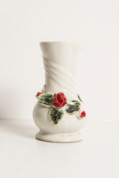 Mid Century Vintage Rose Small Porcelain Ceramic Vase, Italy, 1960s