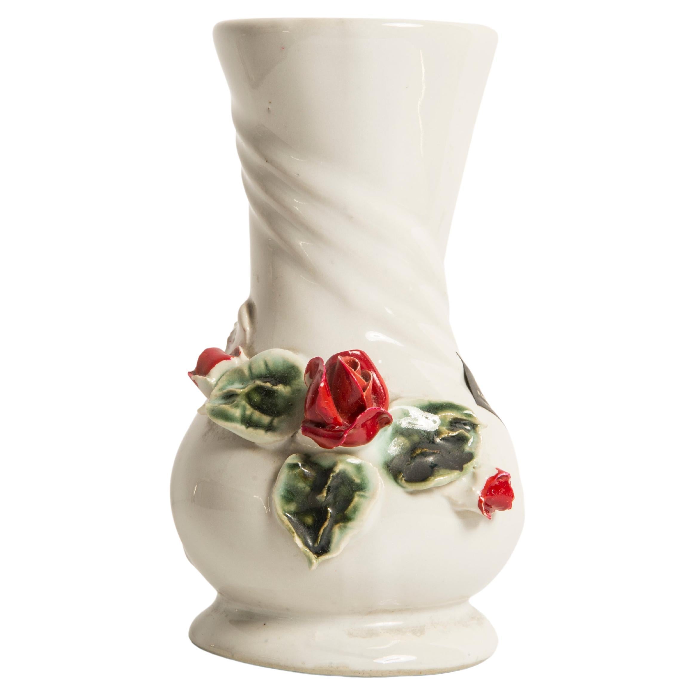 Mid Century Vintage Rose Small Porcelain Ceramic Vase, Italy, 1960s