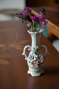 Midcentury Vintage Roses Small Porcelain Glossy Vase, Italy, 1960s