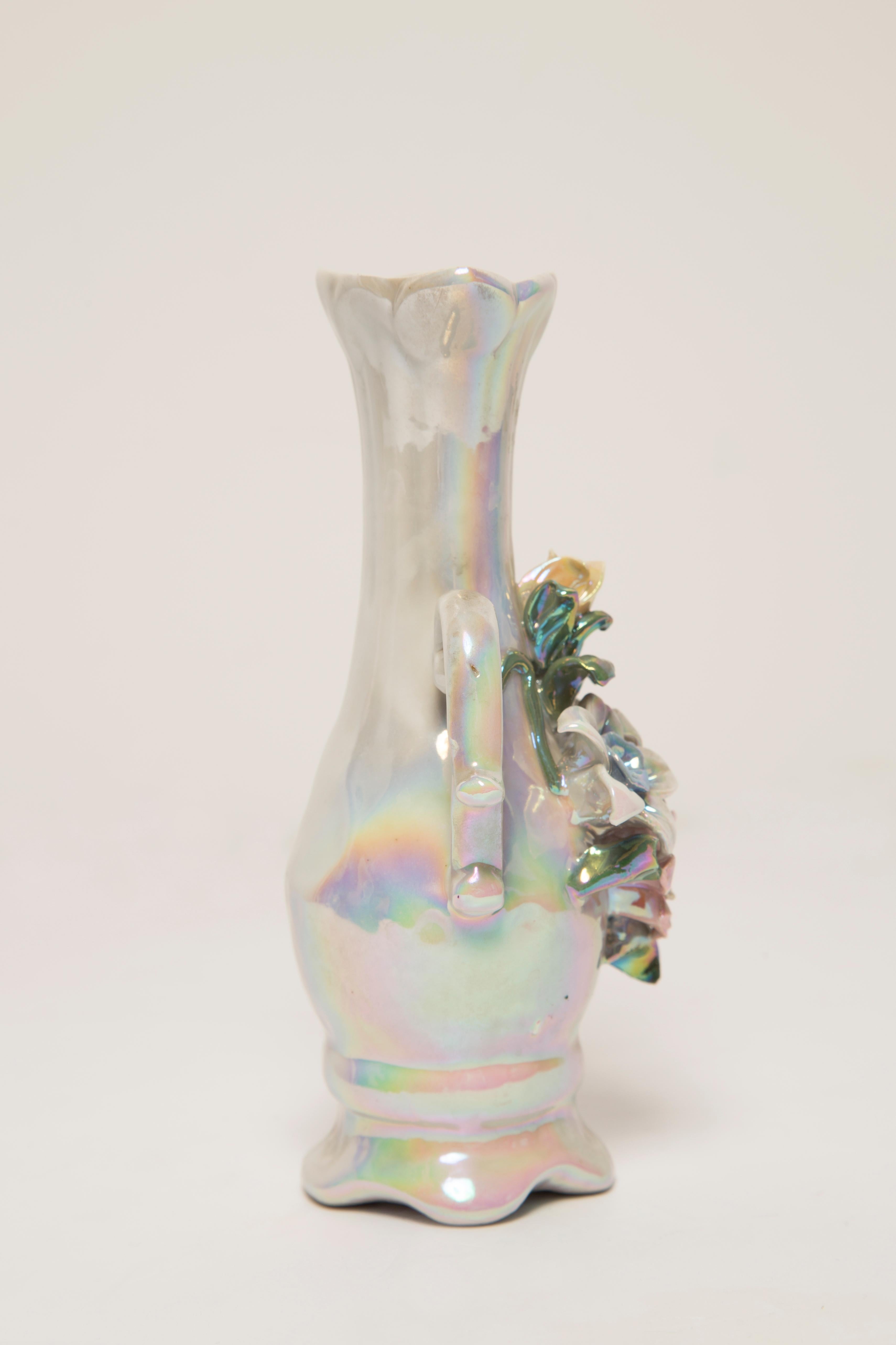 20th Century Midcentury Vintage Roses Small Porcelain Glossy Vase, Italy, 1960s For Sale