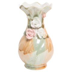 Midcentury Vintage Roses Small Porcelain Glossy Vase, Italy, 1960s