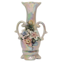 Midcentury Vintage Roses Small Porcelain Glossy Vase, Italy, 1960s