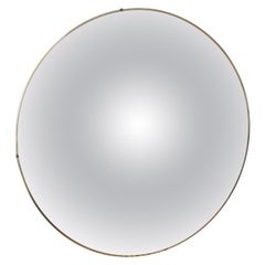 Midcentury Vintage Round Convex Mirror with Brass Frame