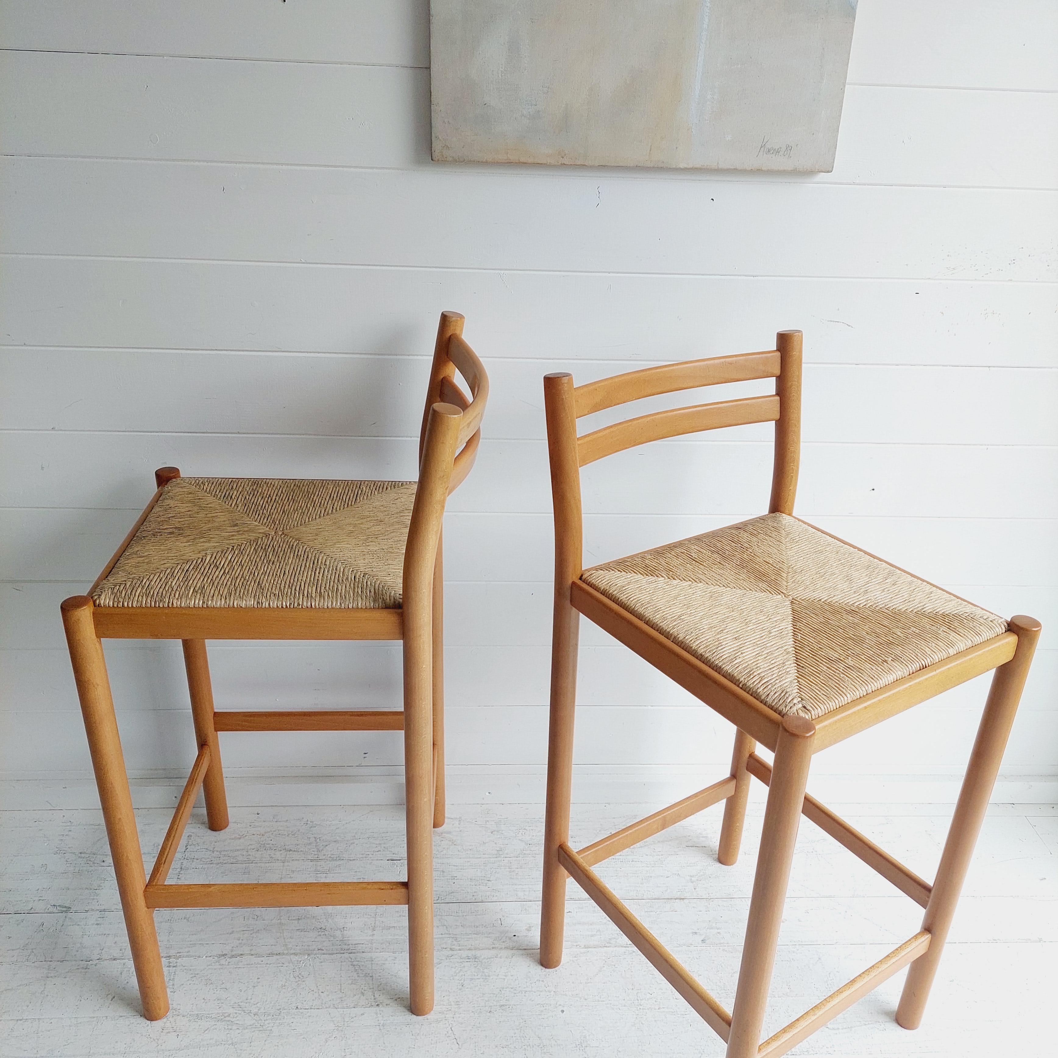 Midcentury Vintage Rush Kitchen Bar Stools Vico Magistretti Style, 70s 80s Se In Good Condition In Leamington Spa, GB