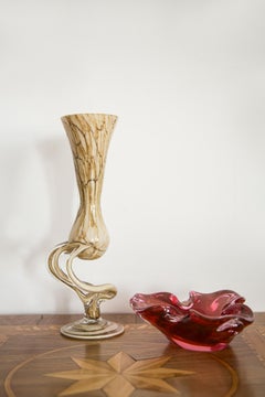 Jarrón de cristal artístico Mid Century Vintage Beige Arena, Candelero, Europa, años 70