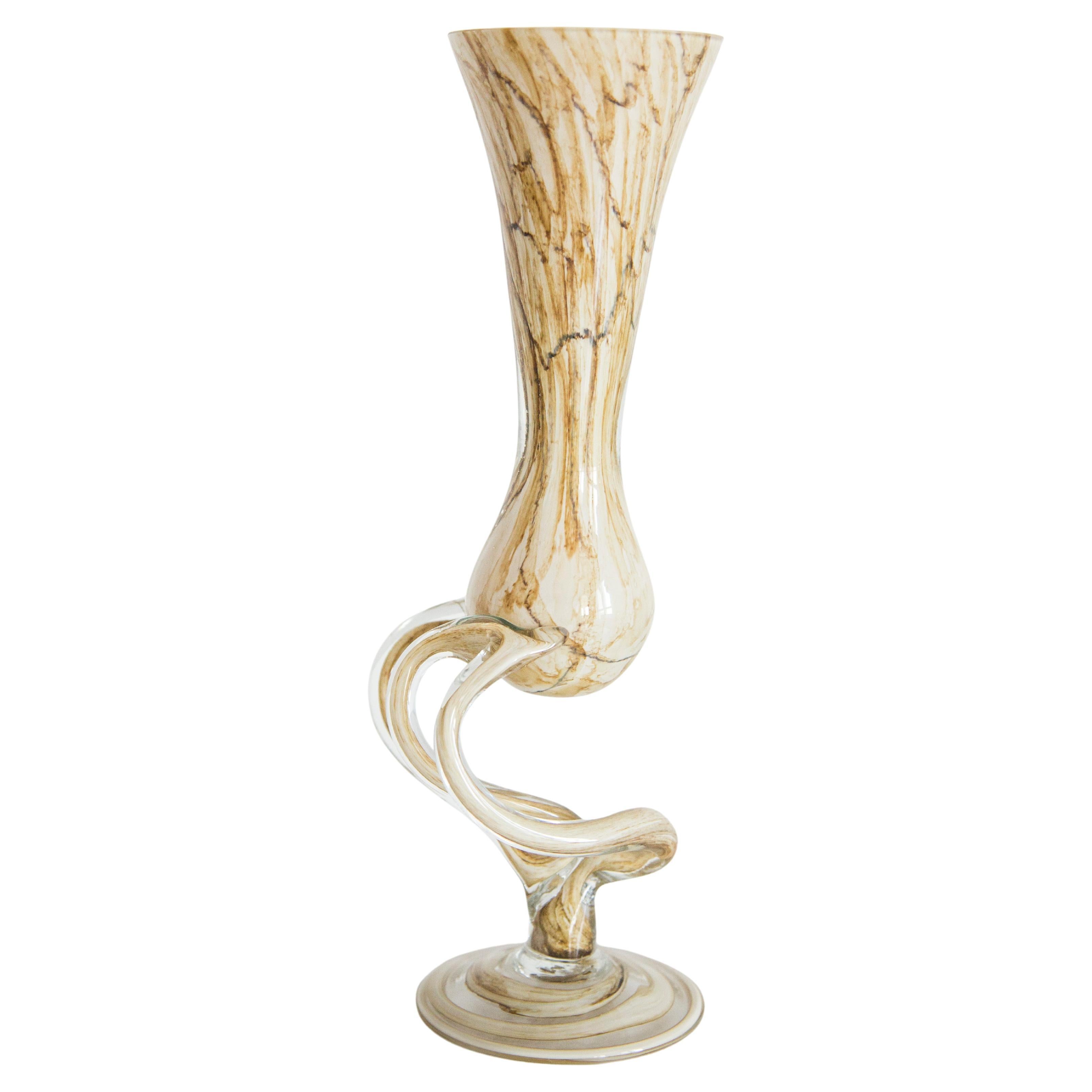 Vaso di vetro Artistics beige sabbia, candeliere, Europa, anni '70 in vendita