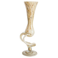 Mid Century Vintage Sand Beige Artistic Glass Vase, Candlestick, Europe, 1970s