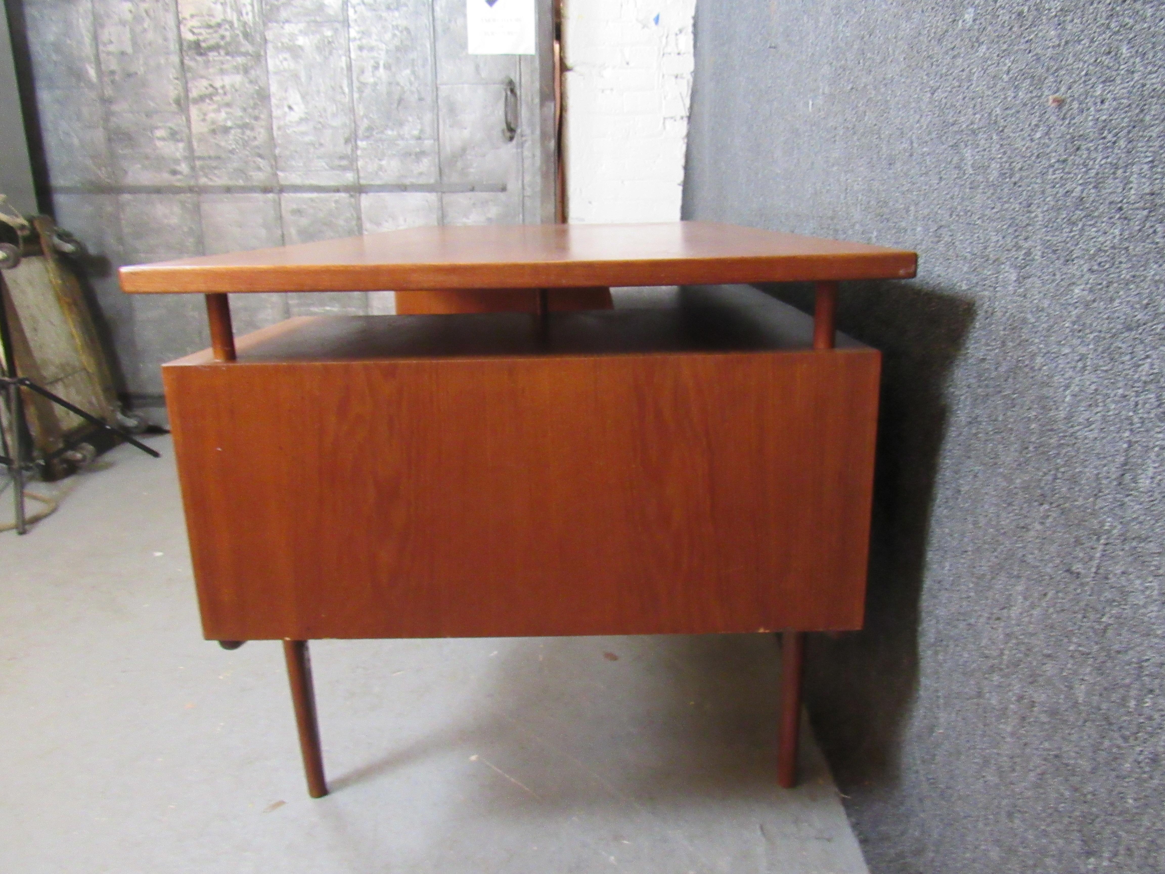 Carved Vintage Scandinavian Teak Floating Executive Desk