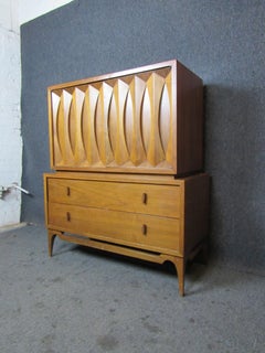 Midcentury Vintage Sculpted Walnut Highboy